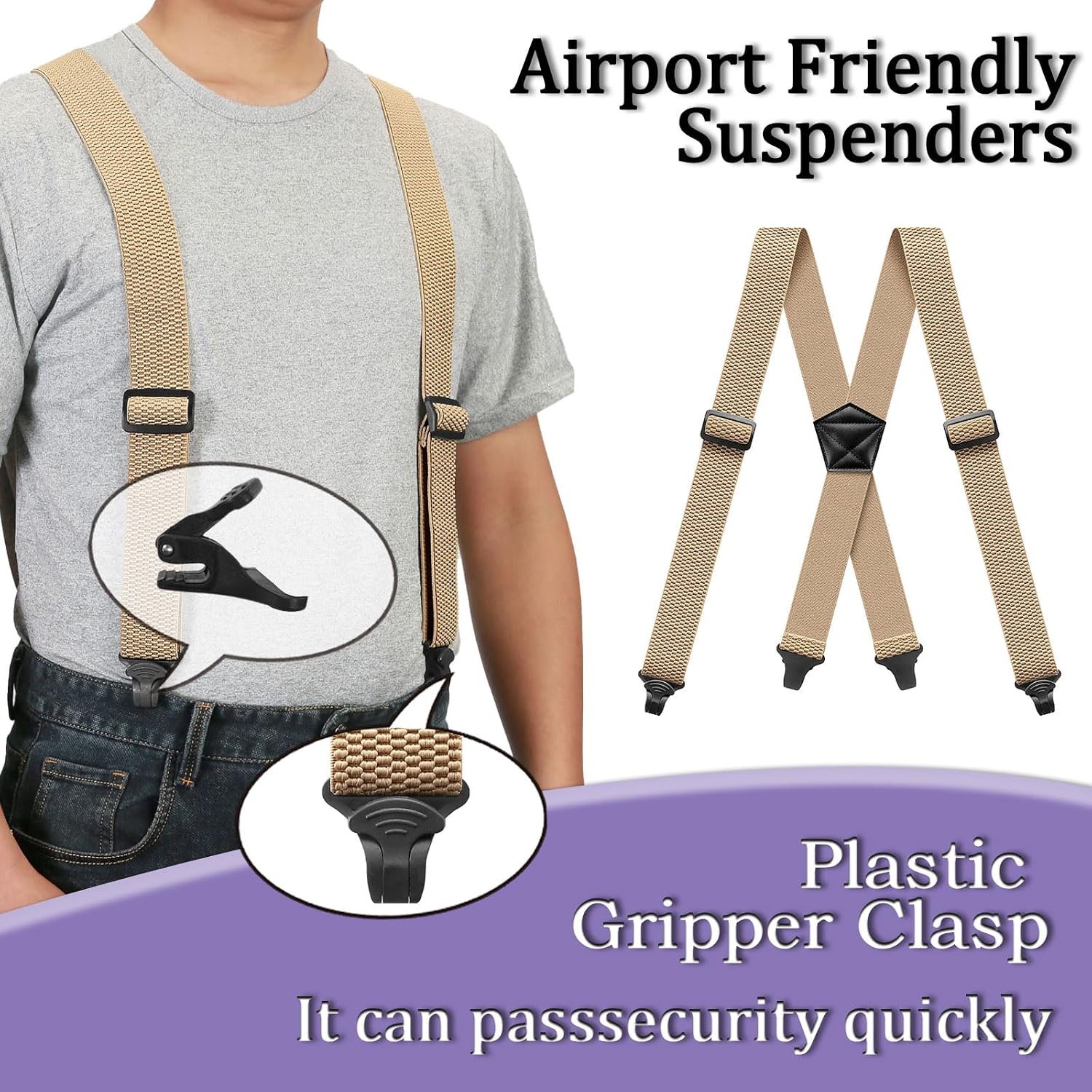 Detalle de Braces Heavy Duty Work Suspenders for Men – Airport Friendly X-Back, 4cm Wide
