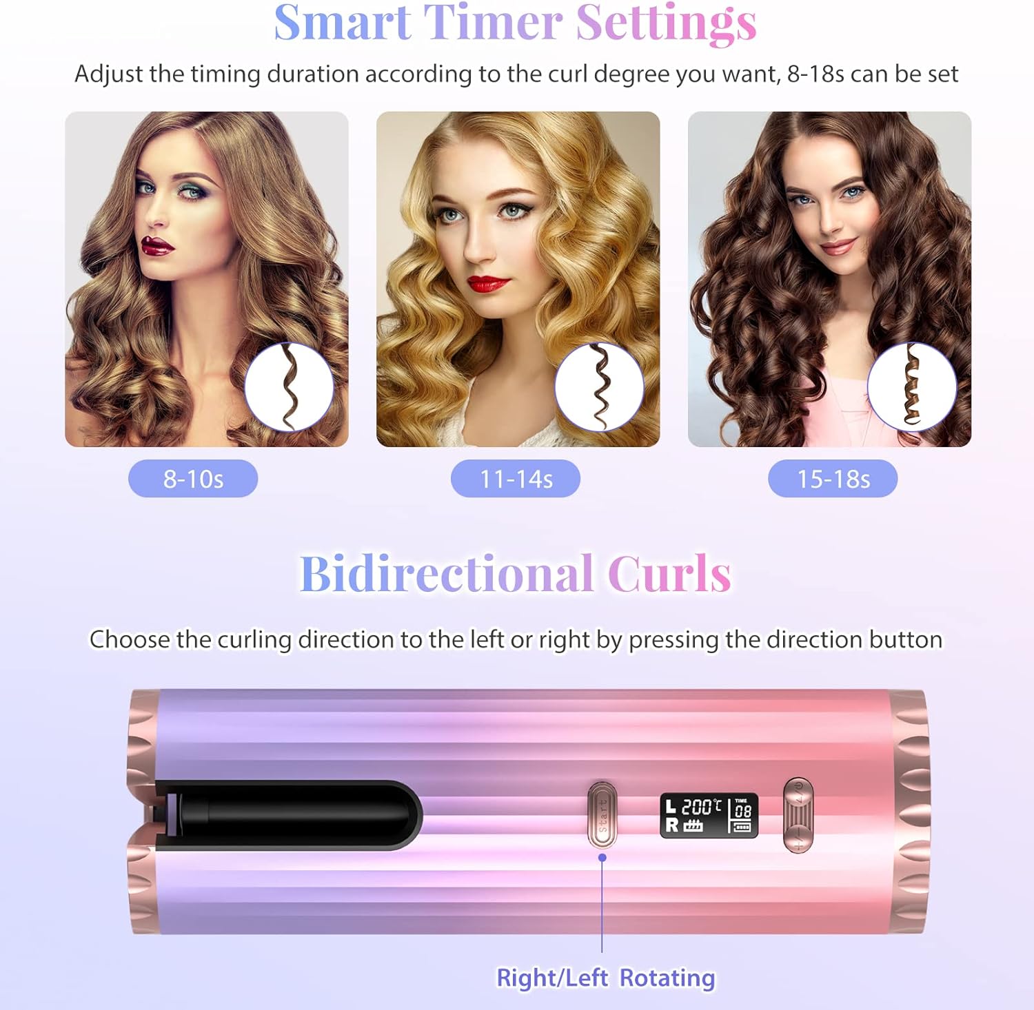 Detalle de Automatic Cordless Curling Iron with 6 Temperature Settings and 5200mAh Battery