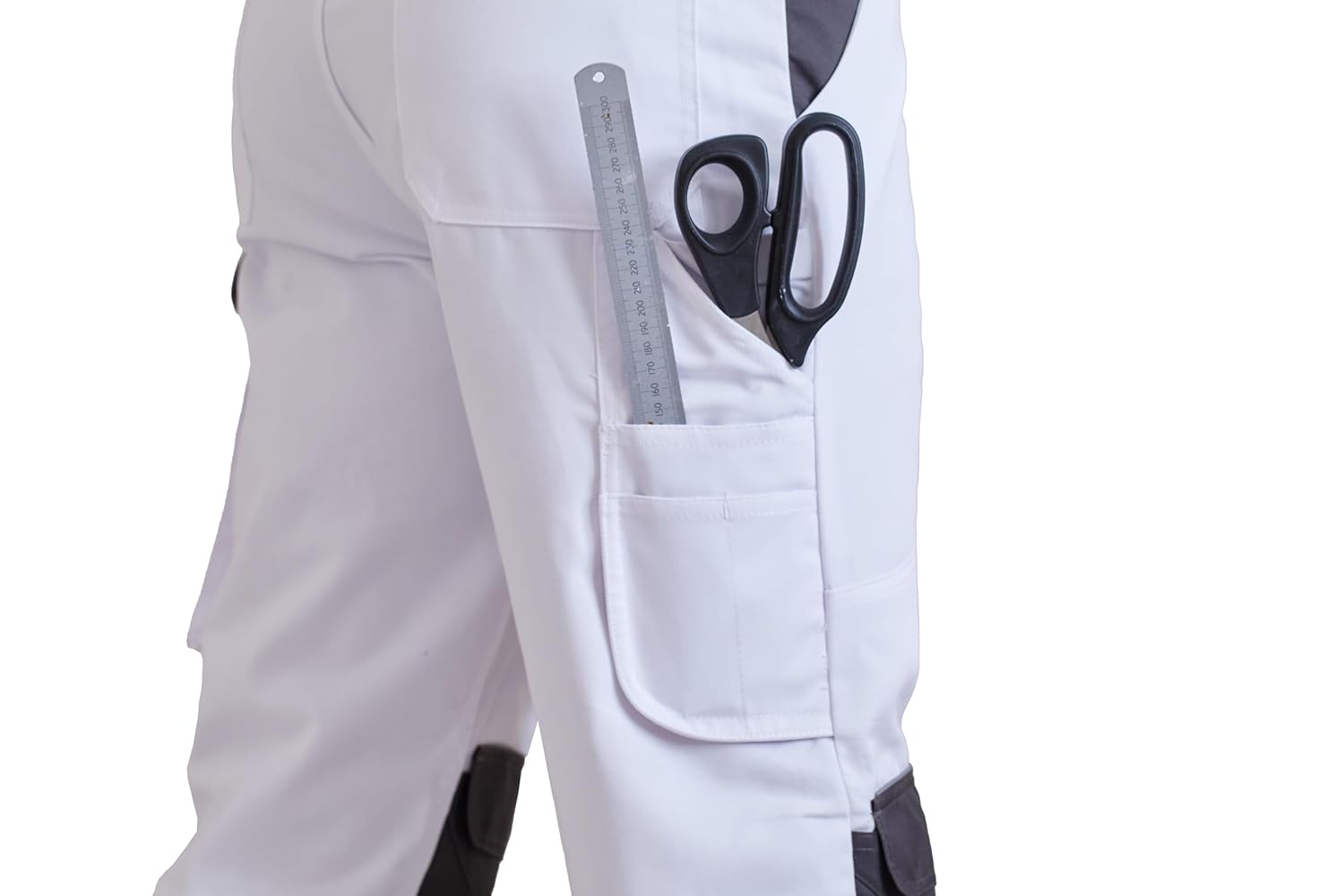 Detalle 2 de ProDec Advance Pantalon de Peintre pour Hommes – Salopette Blanche résistante aux taches, multi-poches