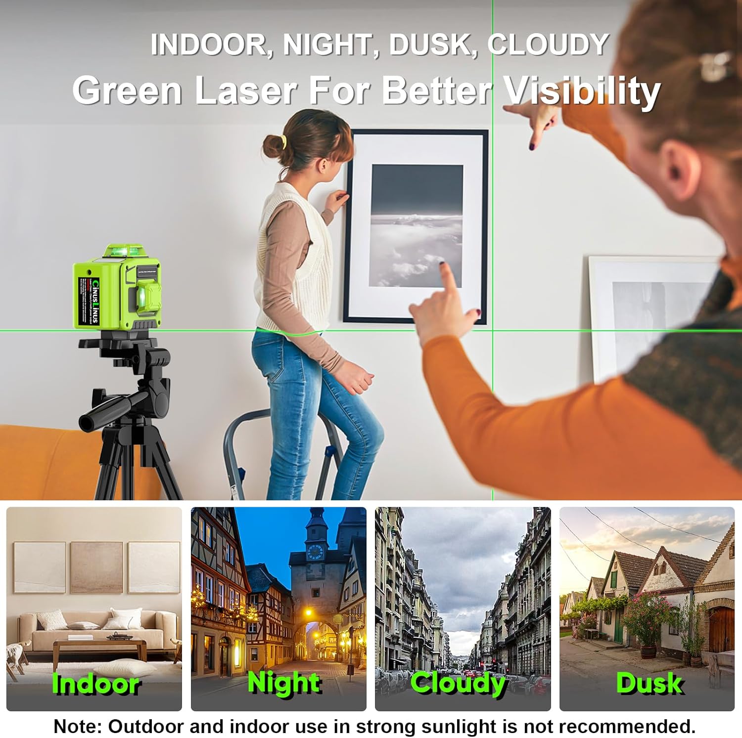 Detalle 2 de CinusLinus 360-12 4×360° Green Laser Level with Tripod, Self-Leveling