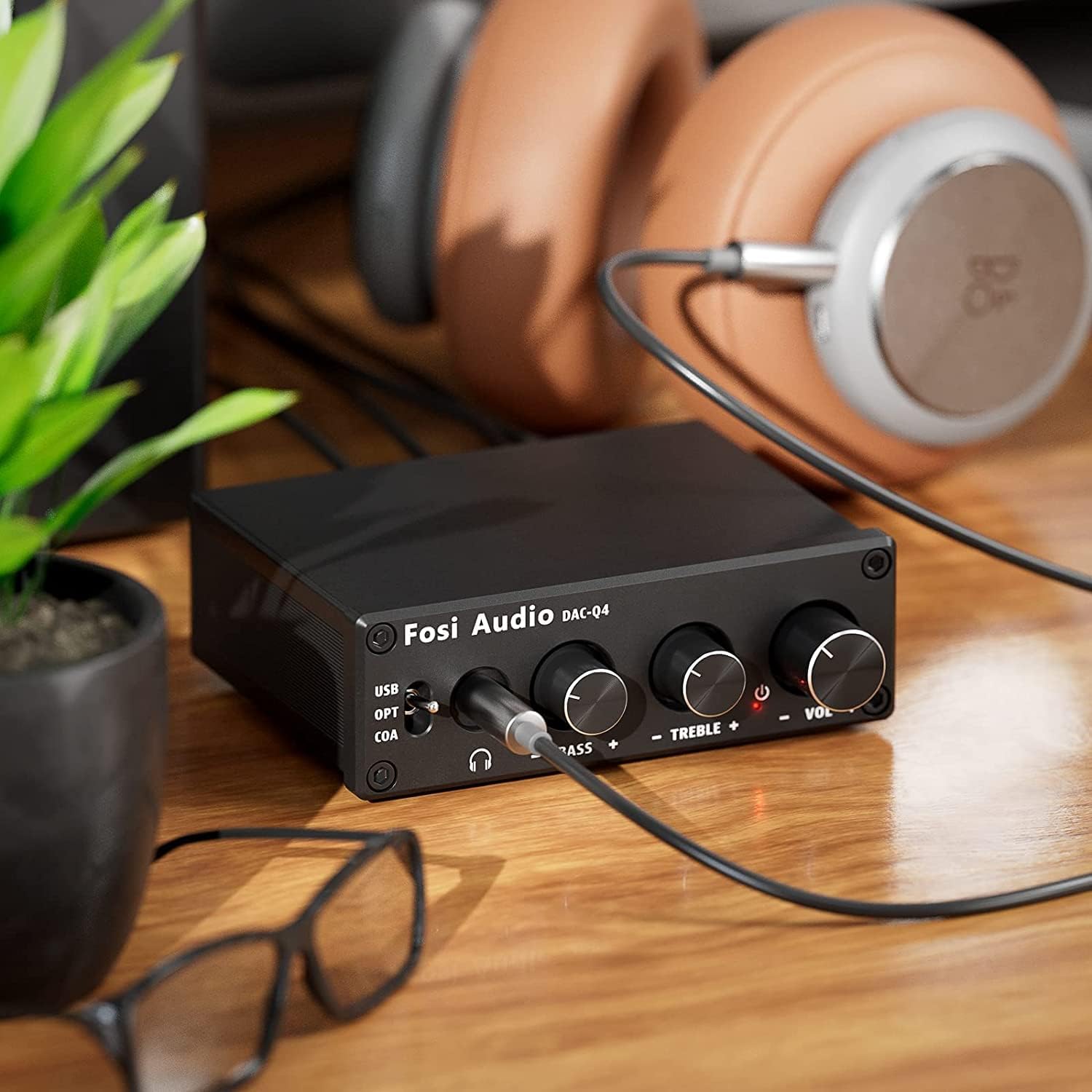 Detalle de Fosi Audio Q4 — amplificateur de casque DAC USB (192 kHz) avec entrées USB, optiques et coaxiales