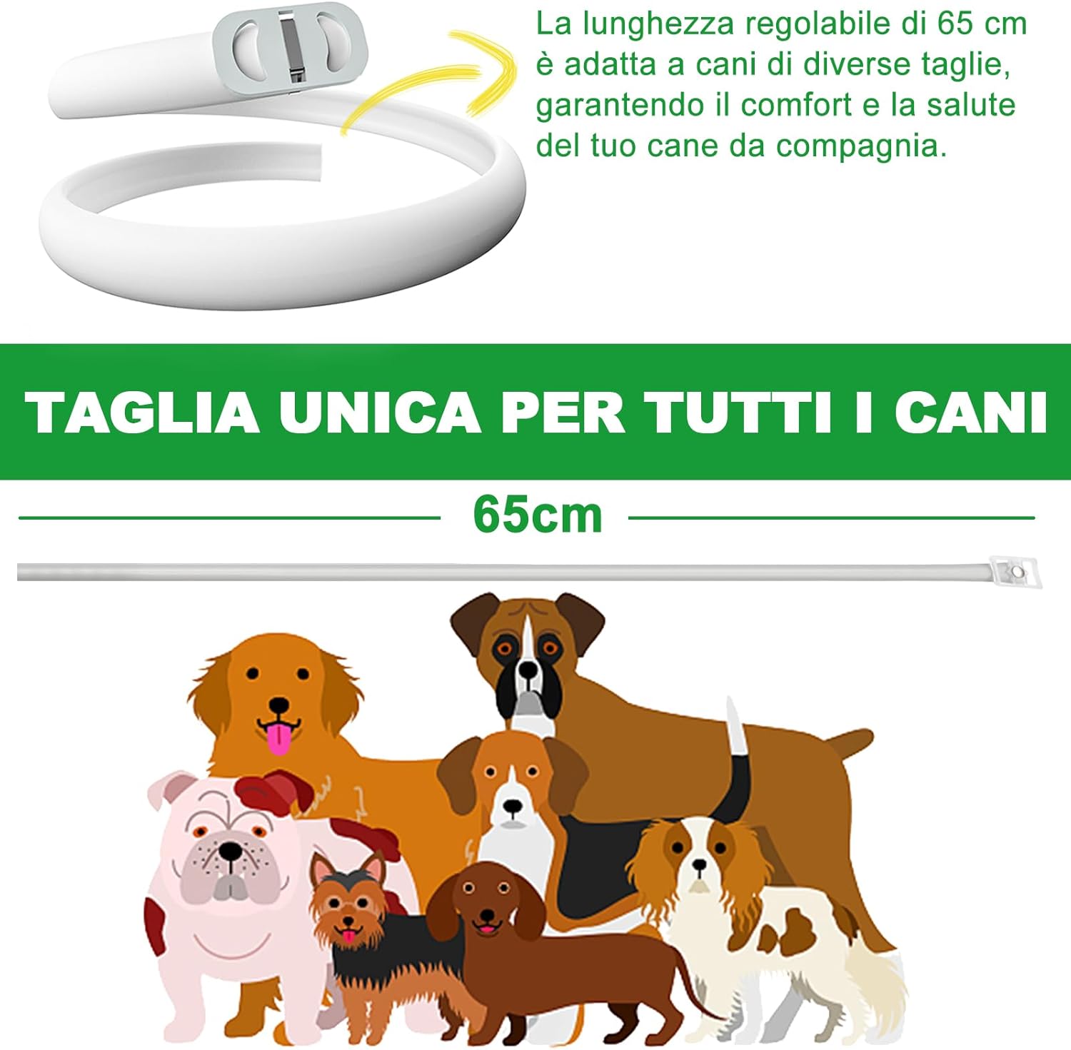 Detalle de Collare antiparassitario per Cani 65 cm – protezione naturale 12 mesi, impermeabile e regolabile