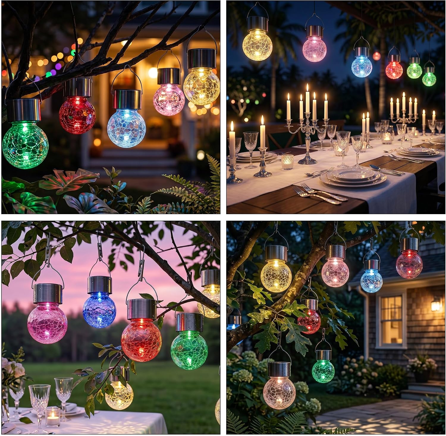 Thumbnail 6 de Innvist 8-Pack Outdoor Hanging Solar Lights: Multi-Colour Crackled Glass, IP65, Battery-Powered Ambience