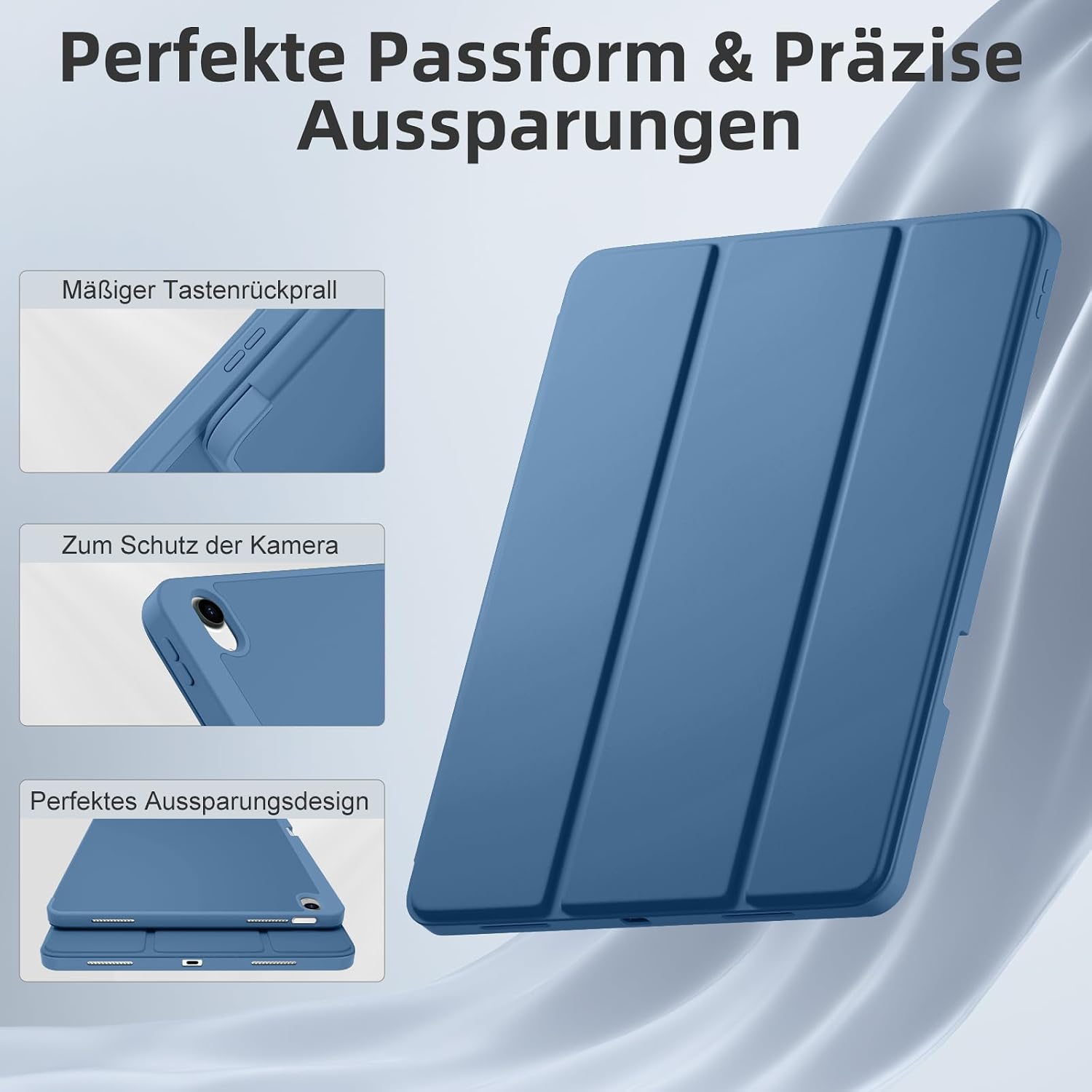 Detalle de Vobafe Hülle für iPad Air 13 Zoll M4 2026 / M3 2025 / M2 2024 – Dreifach-Ständer, Stiftablage, Auto Wake/ Sleep, TPU-Rückseite, Blau