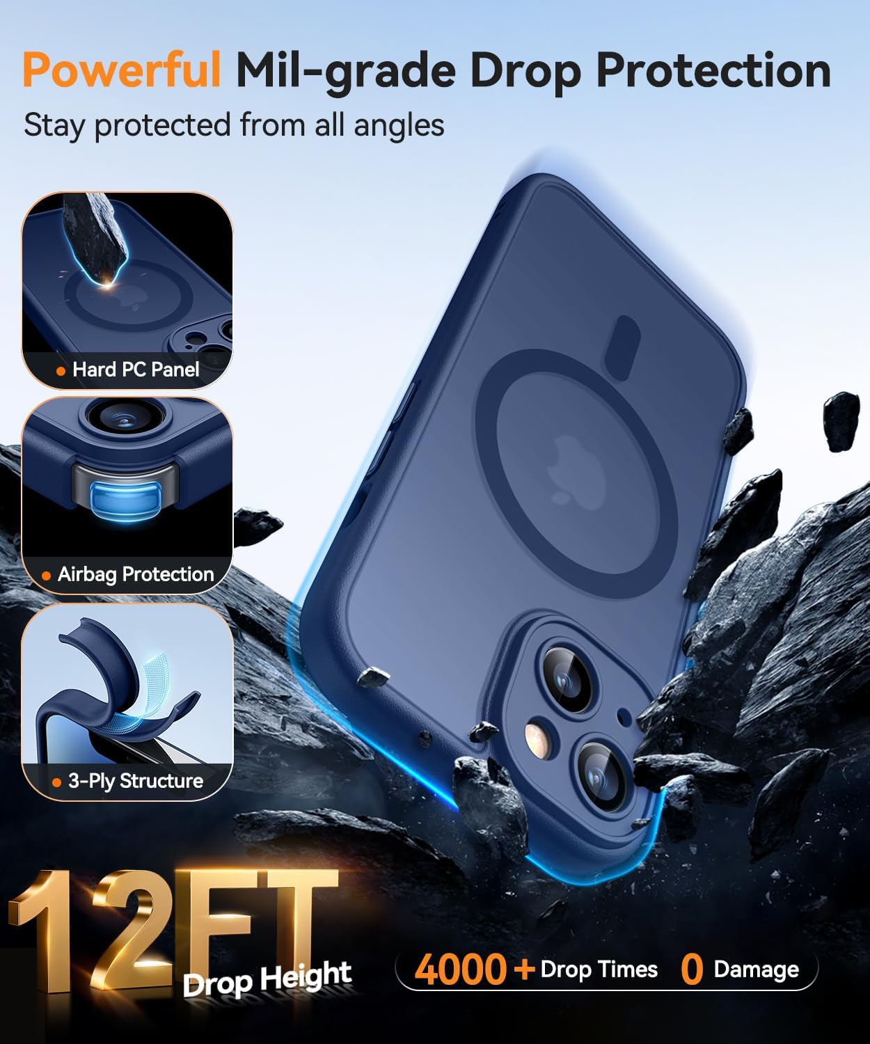 Thumbnail 5 de CANSHN Coque Magnétique pour iPhone 14 (6,1 pouce) - Bleu Foncé, Protection Complète de la Caméra et MagSafe