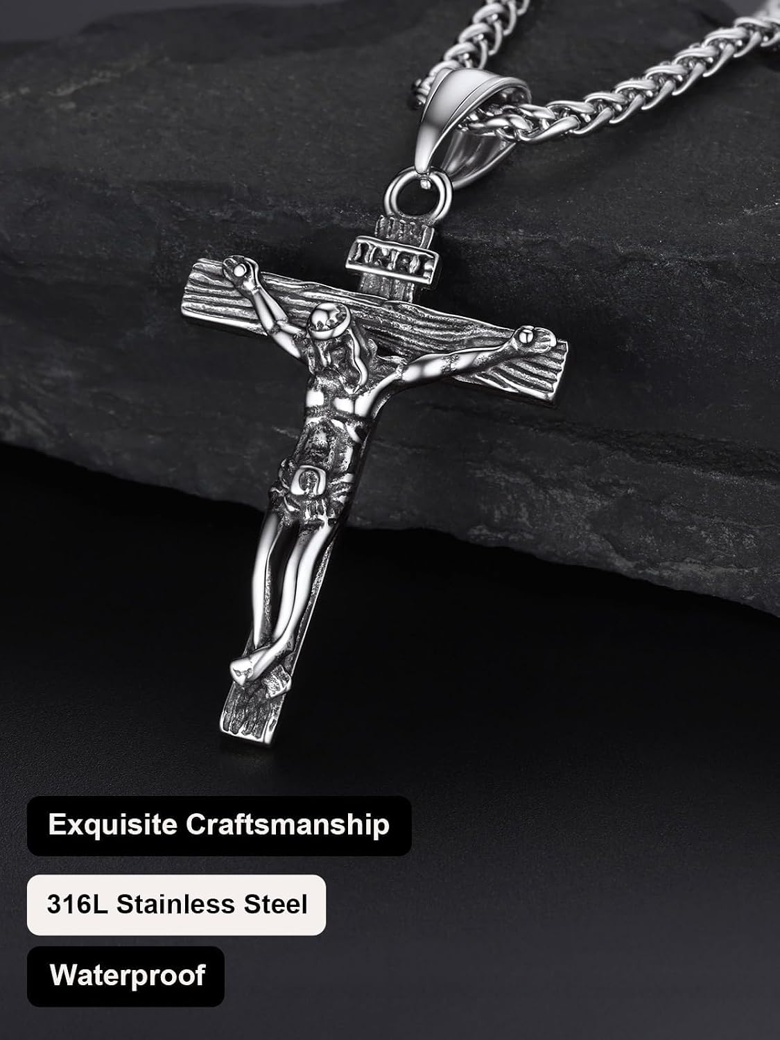 Thumbnail 3 de U7 Jesus Cross Necklace INRI Pendant in Gold-Tone Plating (Sterling Silver/Steel) — Adjustable Faith Jewellery