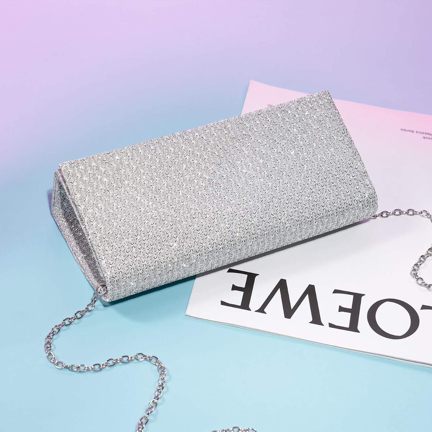 Thumbnail 2 de Toptime Silver Glitter Envelope Clutch