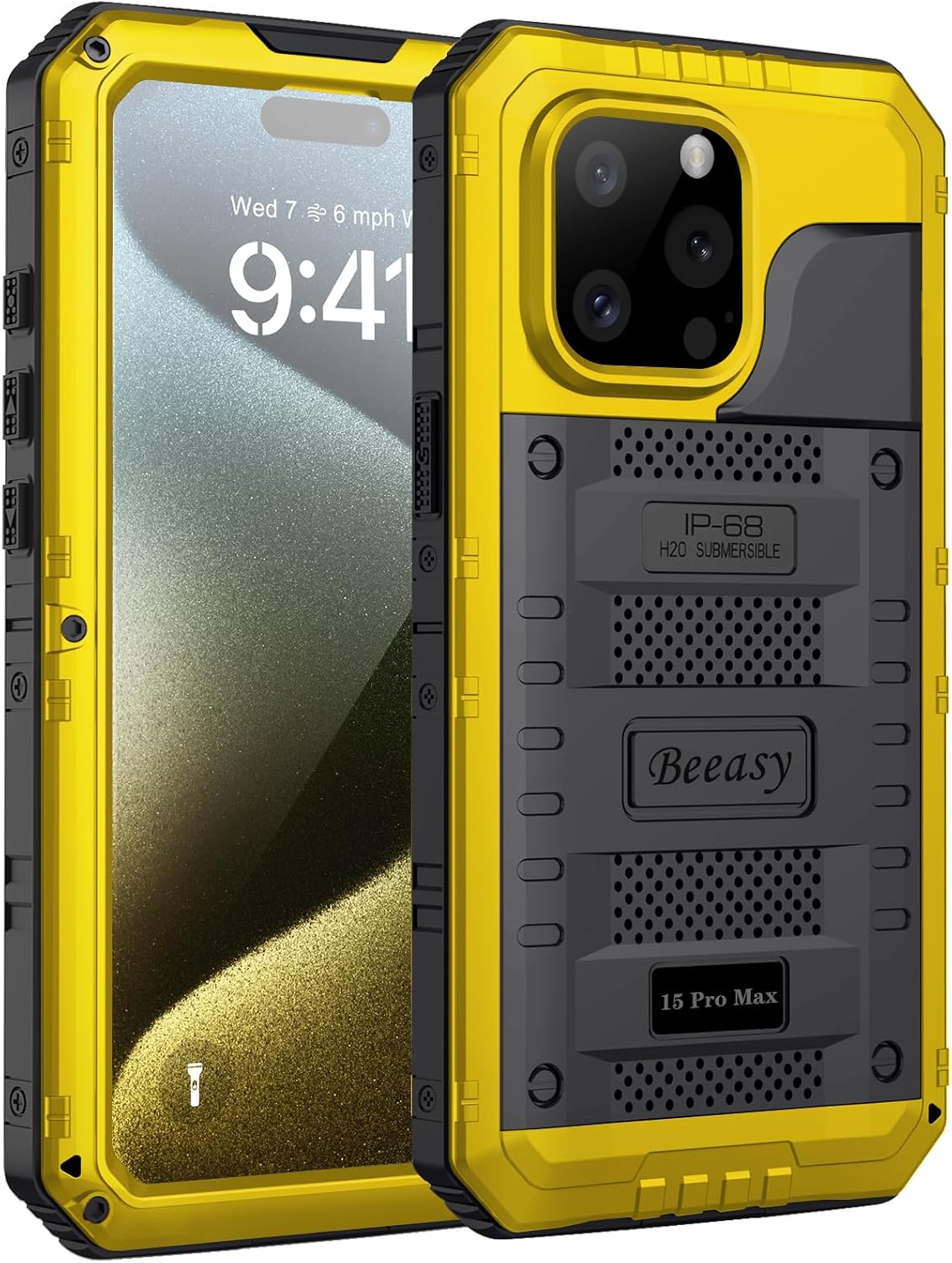 Detalle de Beeasy Robust Series: iPhone 15 Pro Max Case with Waterproof Heavy-Duty Shield (Yellow)