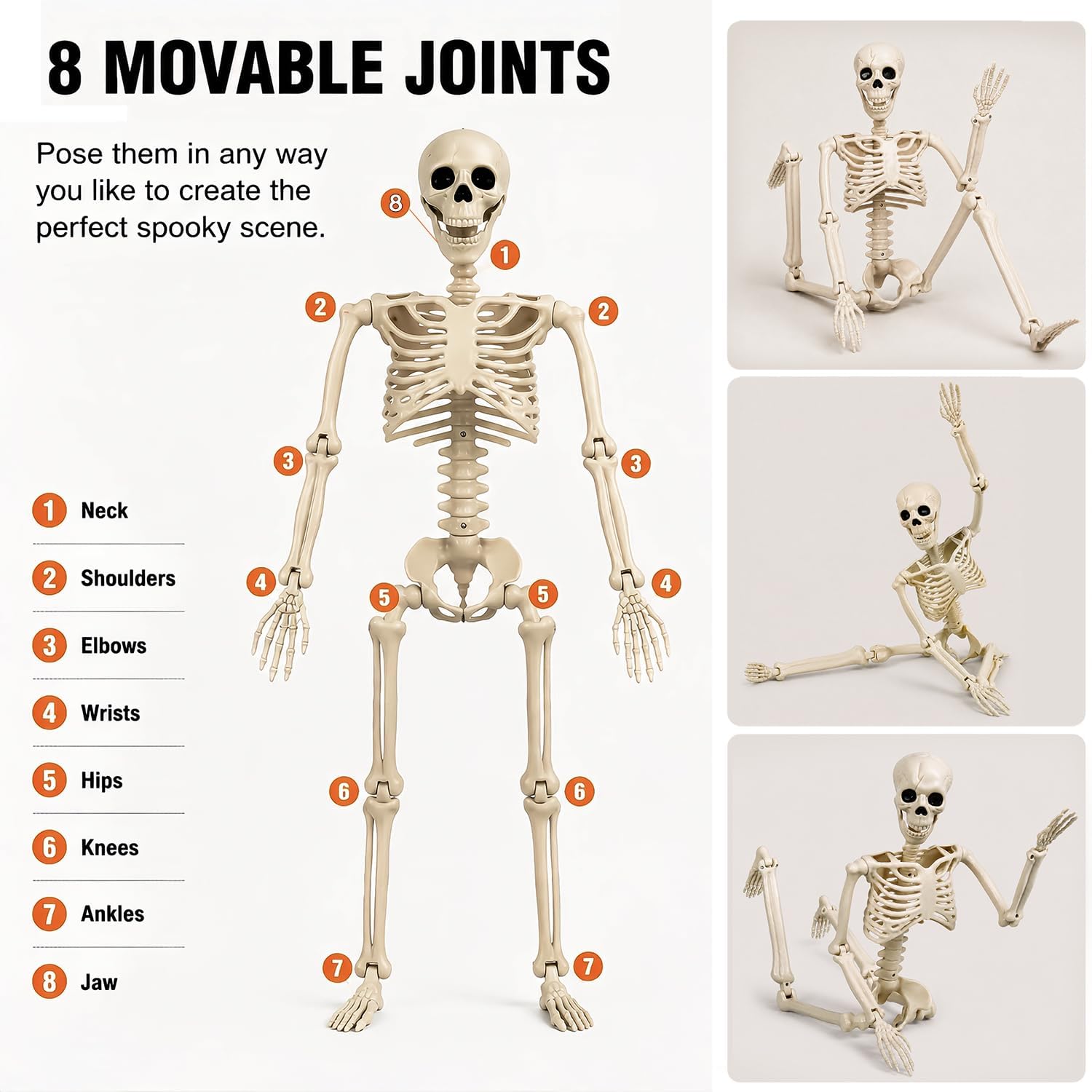 Thumbnail 4 de LX002 2-Pack 36-Inch Posable Plastic Halloween Skeletons, Warm Bone Color