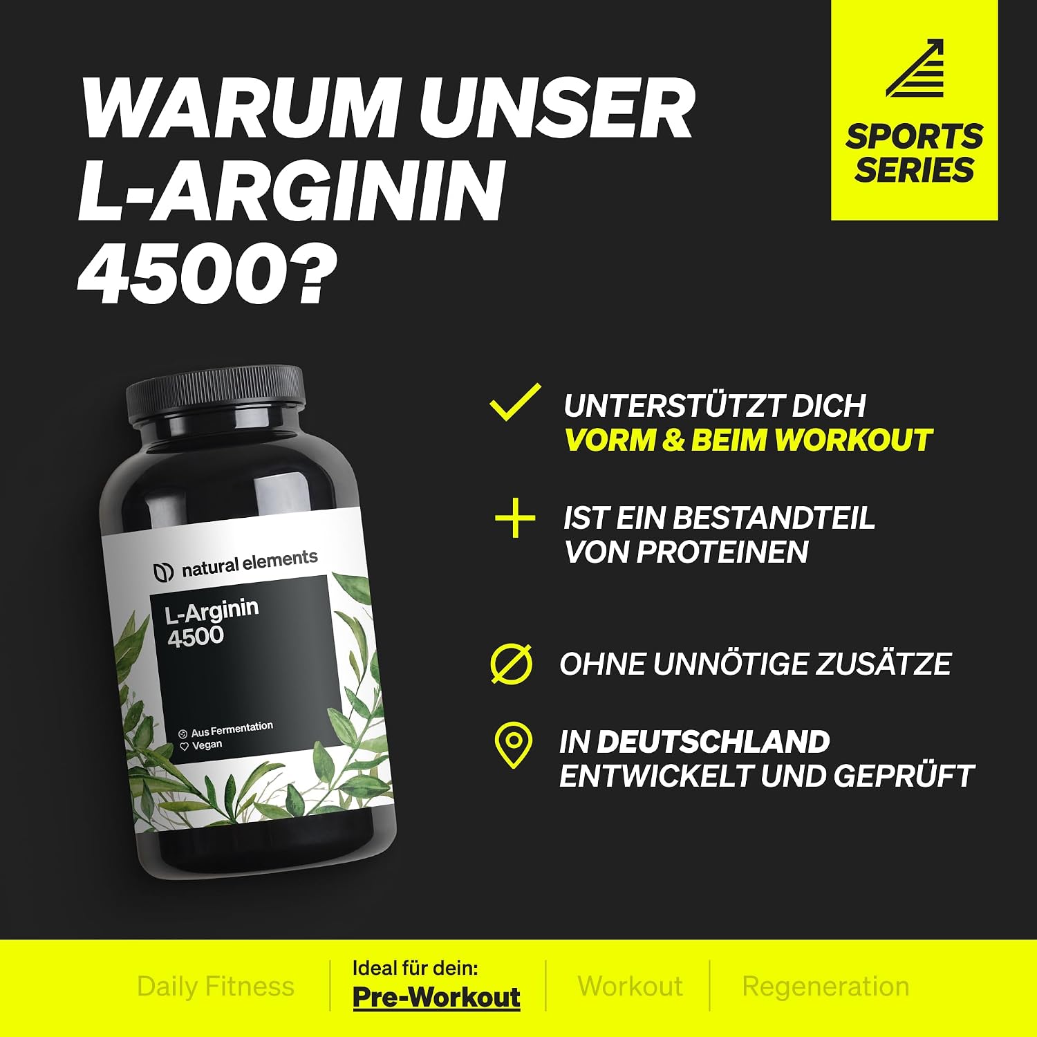 Thumbnail 1 de natural elements L-Arginin 4.500 mg Kapseln