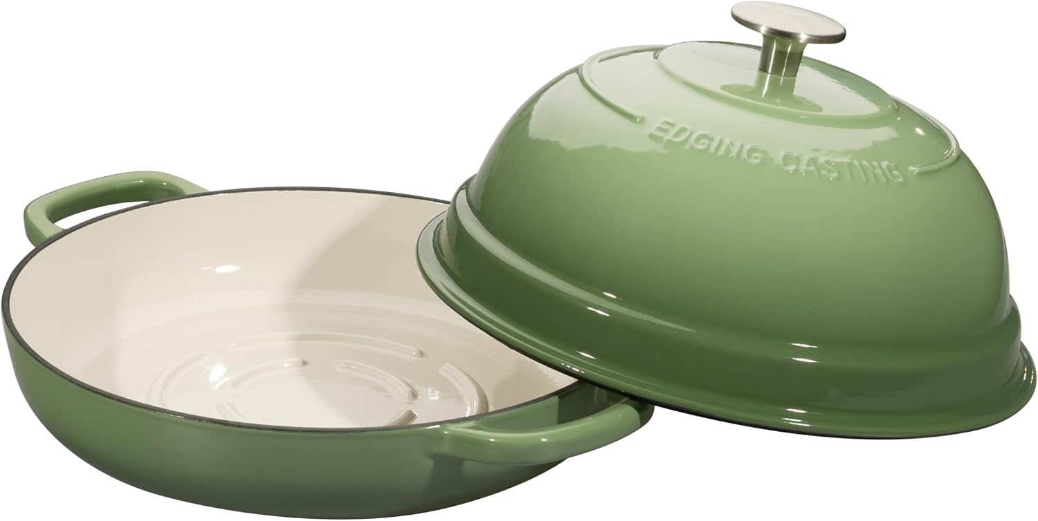 Detalle de EDGING CASTING Enameled Cast Iron Dutch Oven Pot with Lid, 6 Quart, Pistachio Green