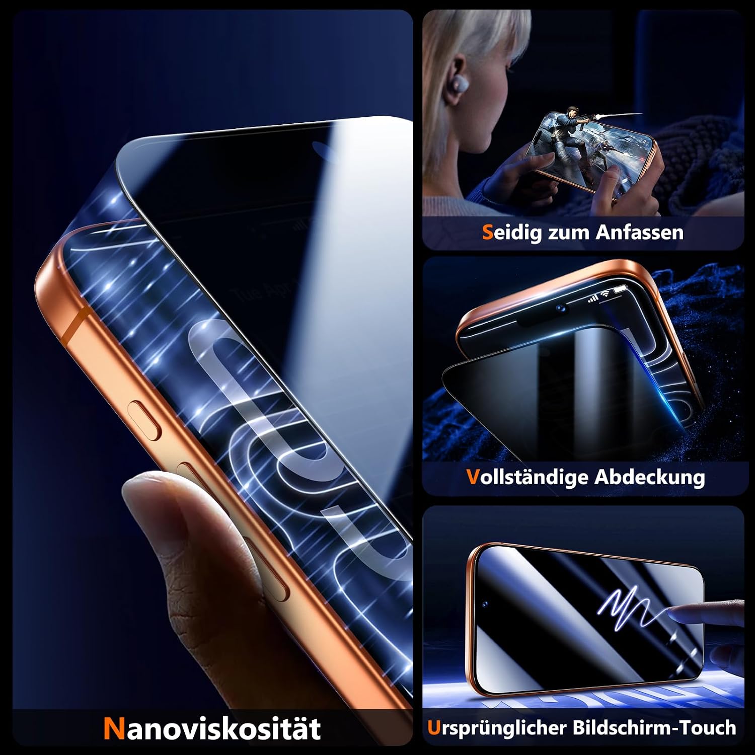 Detalle de UniqueMe Displayschutzfolie für iPhone 17 Pro Max – Sichtschutz + Panzerglas, 2er Pack