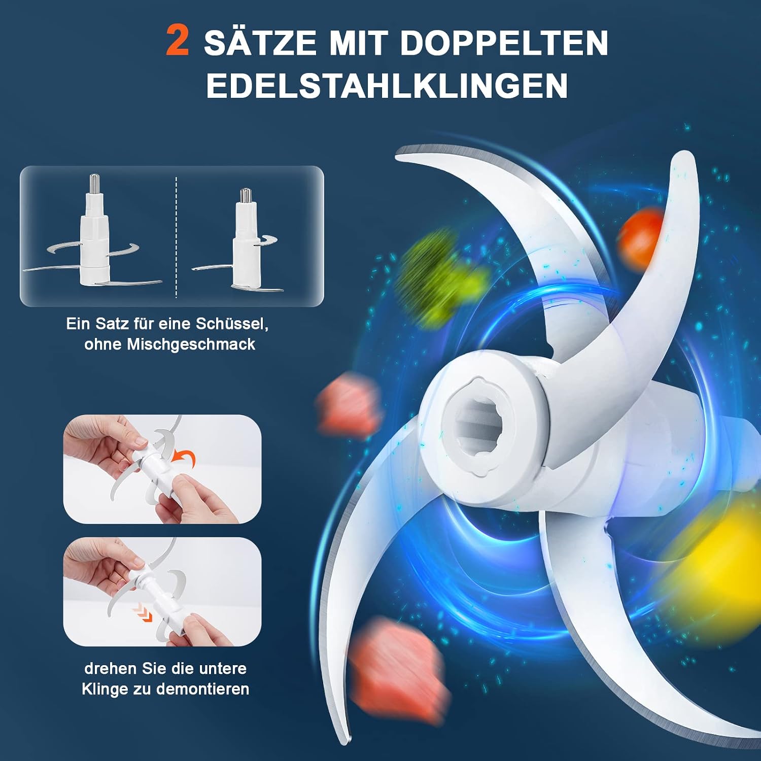 Detalle de Bear hachoir électrique 0,6 l + 2 l avec bol en verre, 2 vitesses et 4 lames acier inoxydable