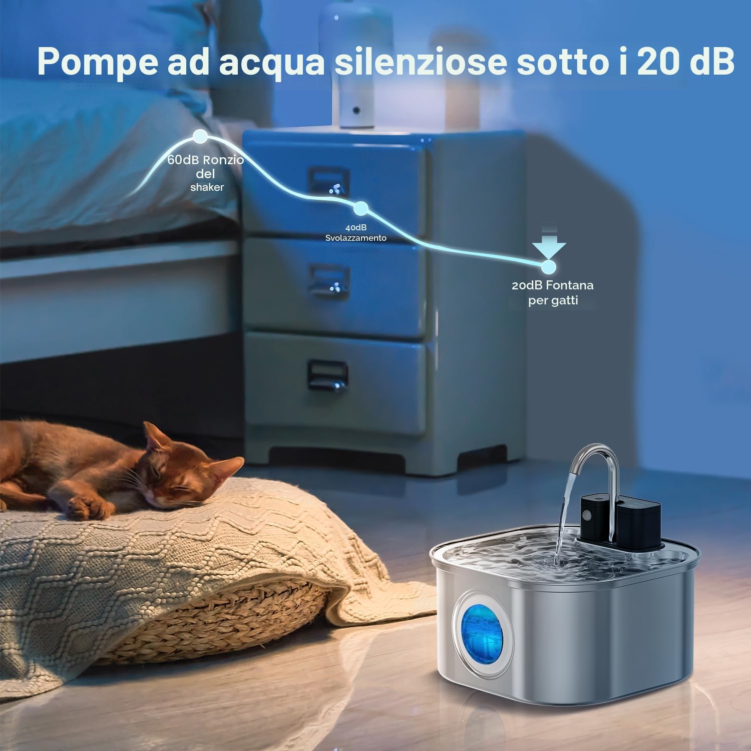 Detalle de NautyPaws 3.2L Fontana per Gatti Senza Fili con Batteria 4200mAh – Aspirazione Silenziosa e Rubinetto Integrato