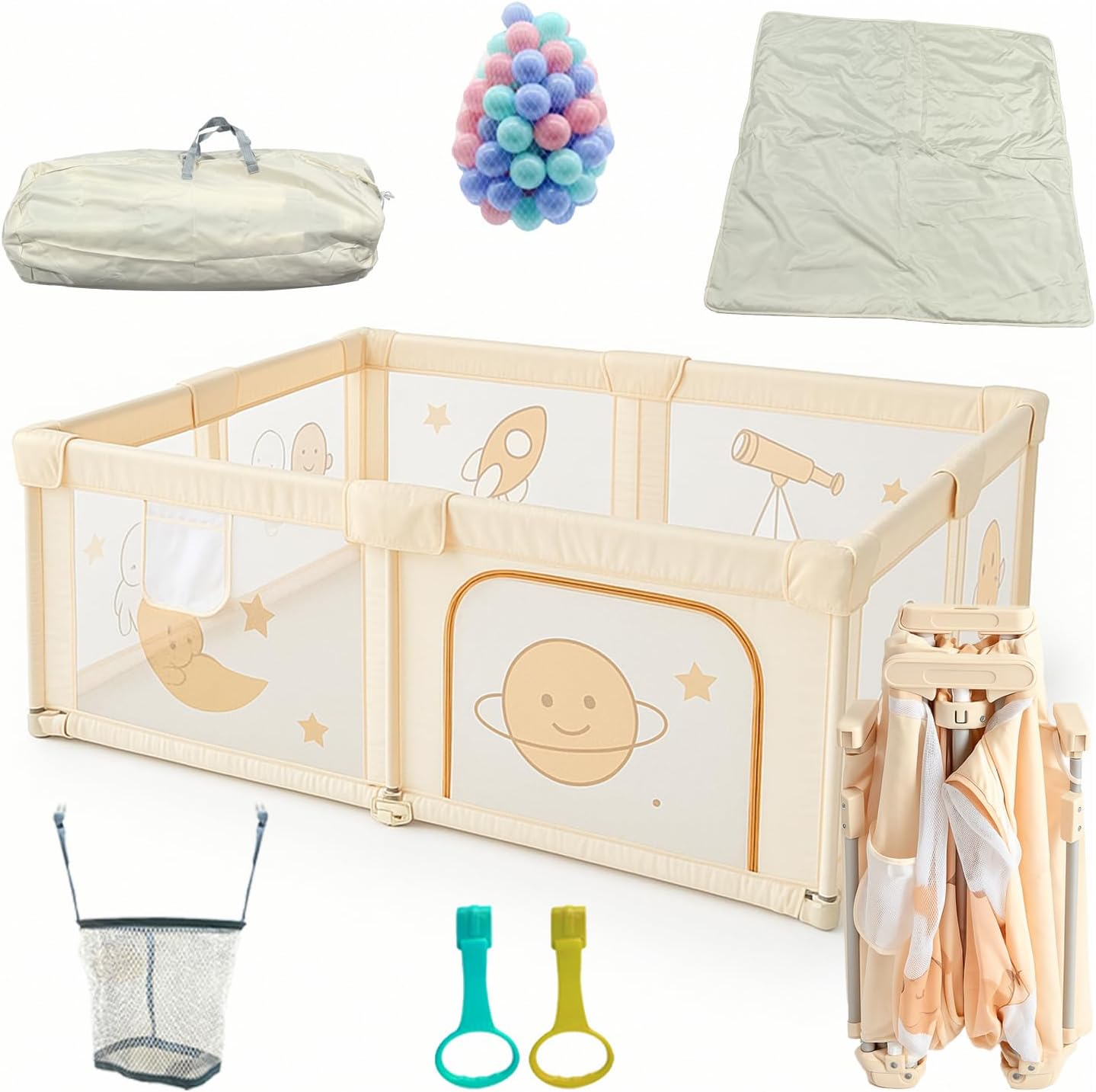 Joyeuse Planet Parc bébé pliable avec tapis – 130 x 130 cm, Oxford, pour domicile et voyage