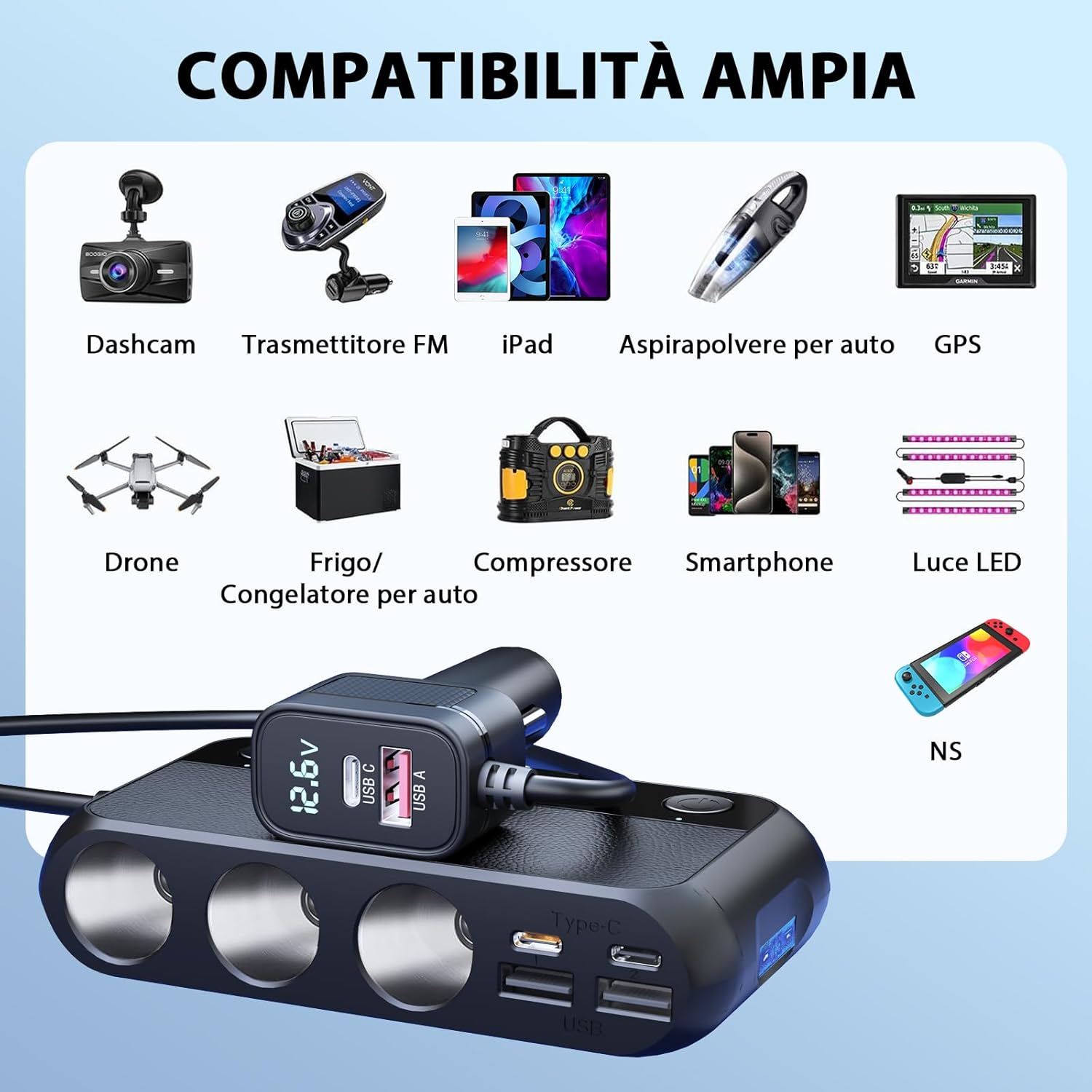 Thumbnail 4 de BESTEK Caricatore Auto 148W 9 in 1 USB-C 30W