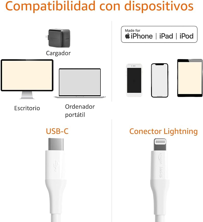 Thumbnail 6 de Amazon Basics Cable USB-C a Lightning, 3 m, MFi Certificado 🔌