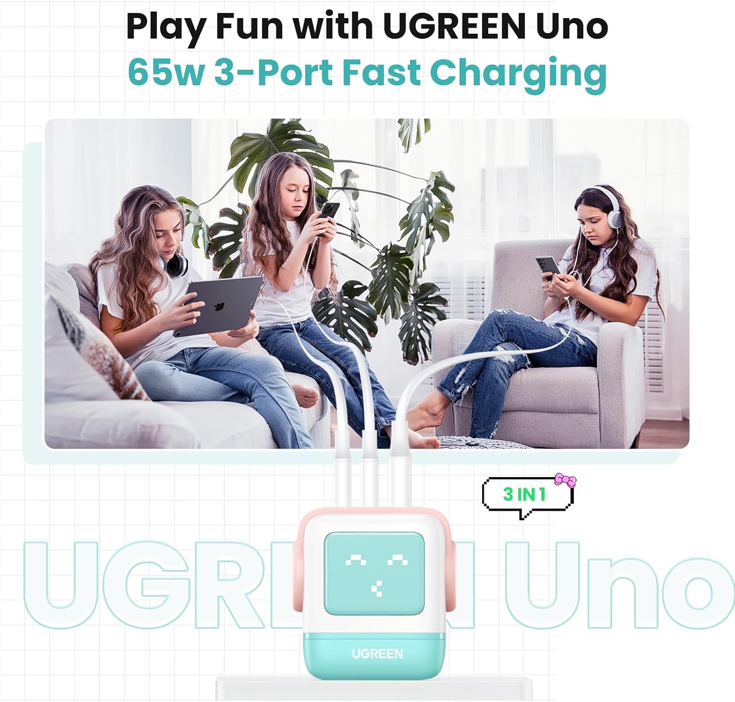 Thumbnail 3 de UGREEN Uno CD361 65W GaN Charger, 3 Ports, LED Display