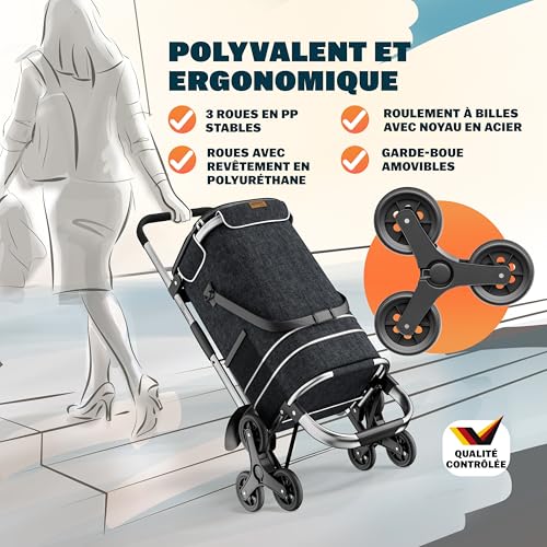 Thumbnail 2 de MONZANA Chariot de Courses Noir 56 L, 3 en 1 pliable avec isolation et 4 roues réfléchissantes