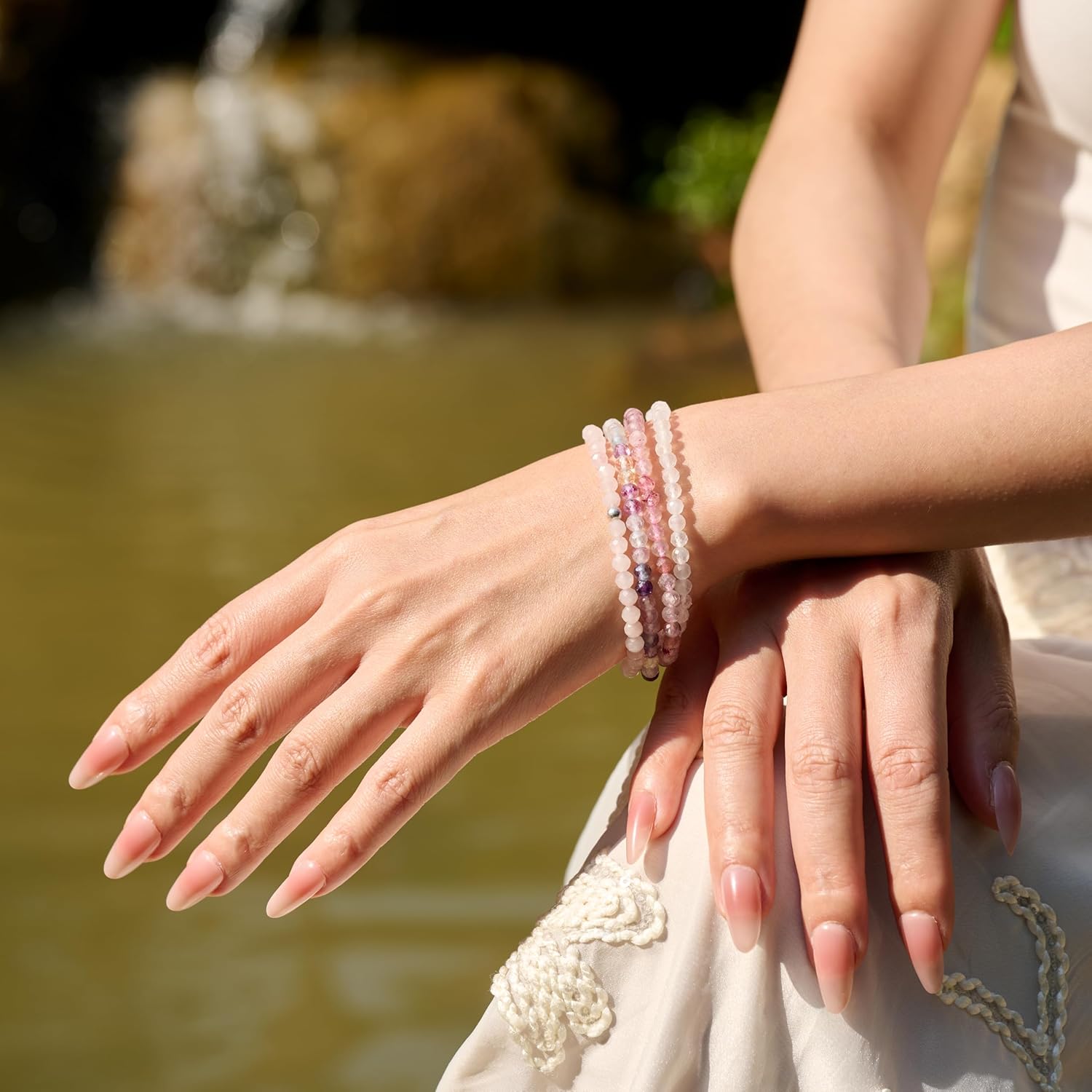 Thumbnail 2 de Farfume 4 mm Edelstein-Perlenarmband aus 925 Silber (elastisch) – Chakra/Spiritueller Schmuck für Damen