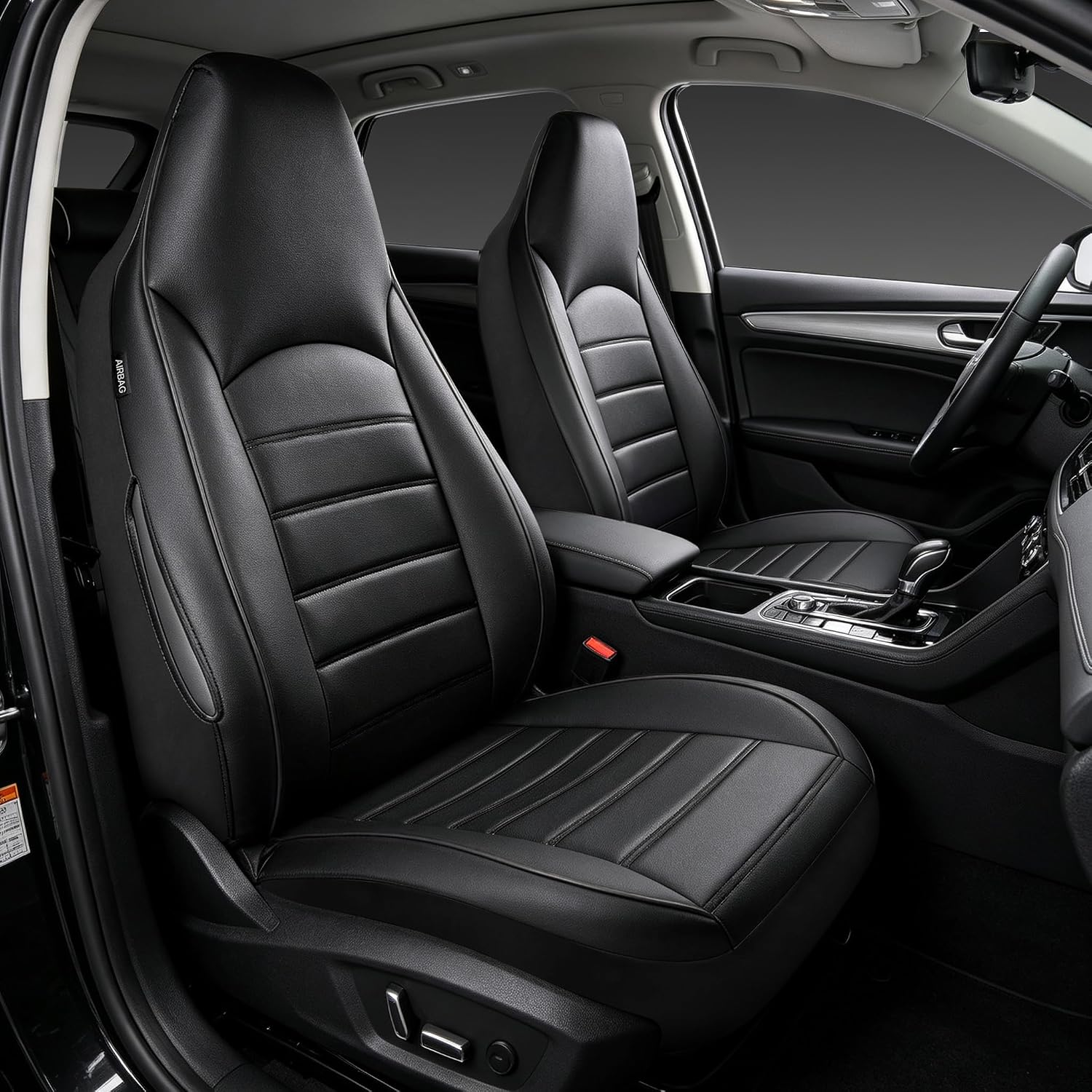 Detalle 2 de AUTOYOUTH Universal Front Car Seat Covers – Waterproof PU Leather, Black