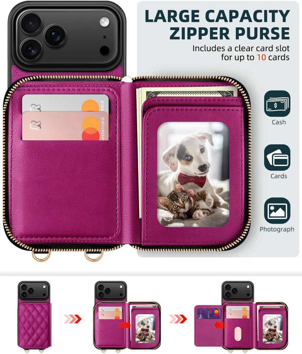 Thumbnail 2 de OCASE Hülle für iPhone 17 Pro Max – Leder-Wallet mit RFID-Schutz, Reißverschluss & zwei Tragevarianten