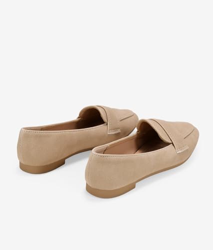 Detalle de BOSANOVA Mocasines Planos para Mujer en Ante Vegano con Puntera Cuadrada y Suela Plana – Arena, Talla 41