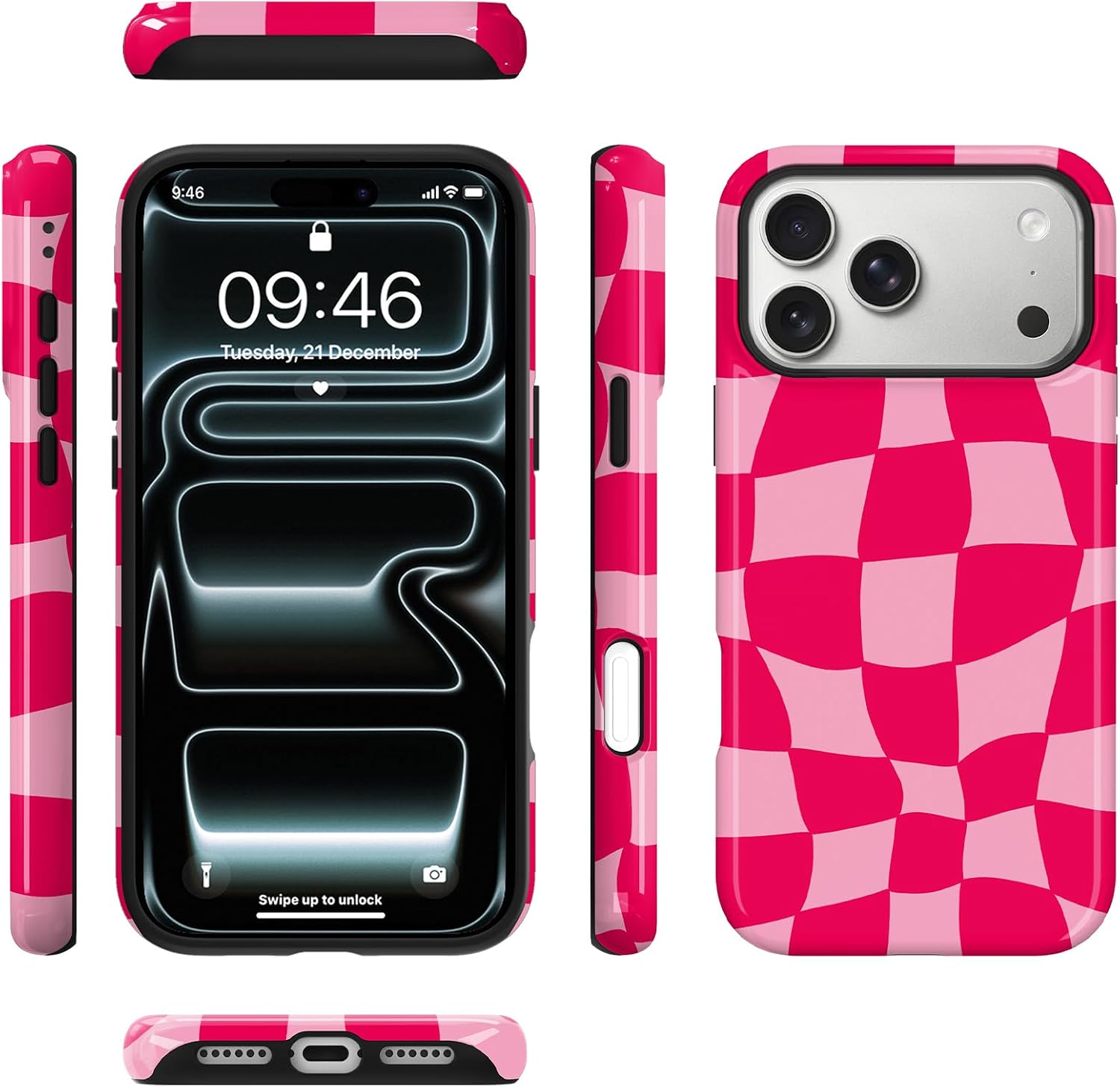Thumbnail 1 de MZELQ iPhone 17 Pro Case, Hot Pink Checkerboard, Magnetic Glossy Cover