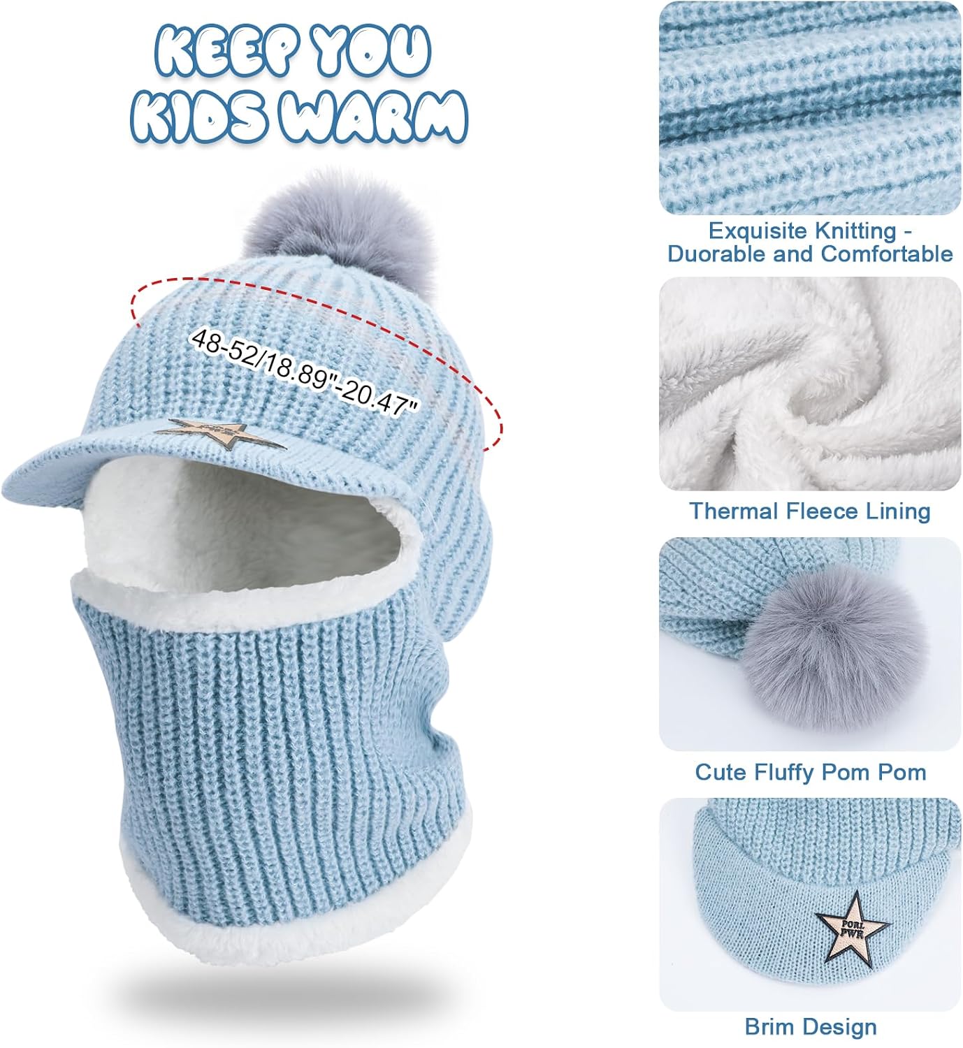 Thumbnail 2 de AYPOW Bonnet cagoule bébé ensemble tricot chaud pour tout-petit