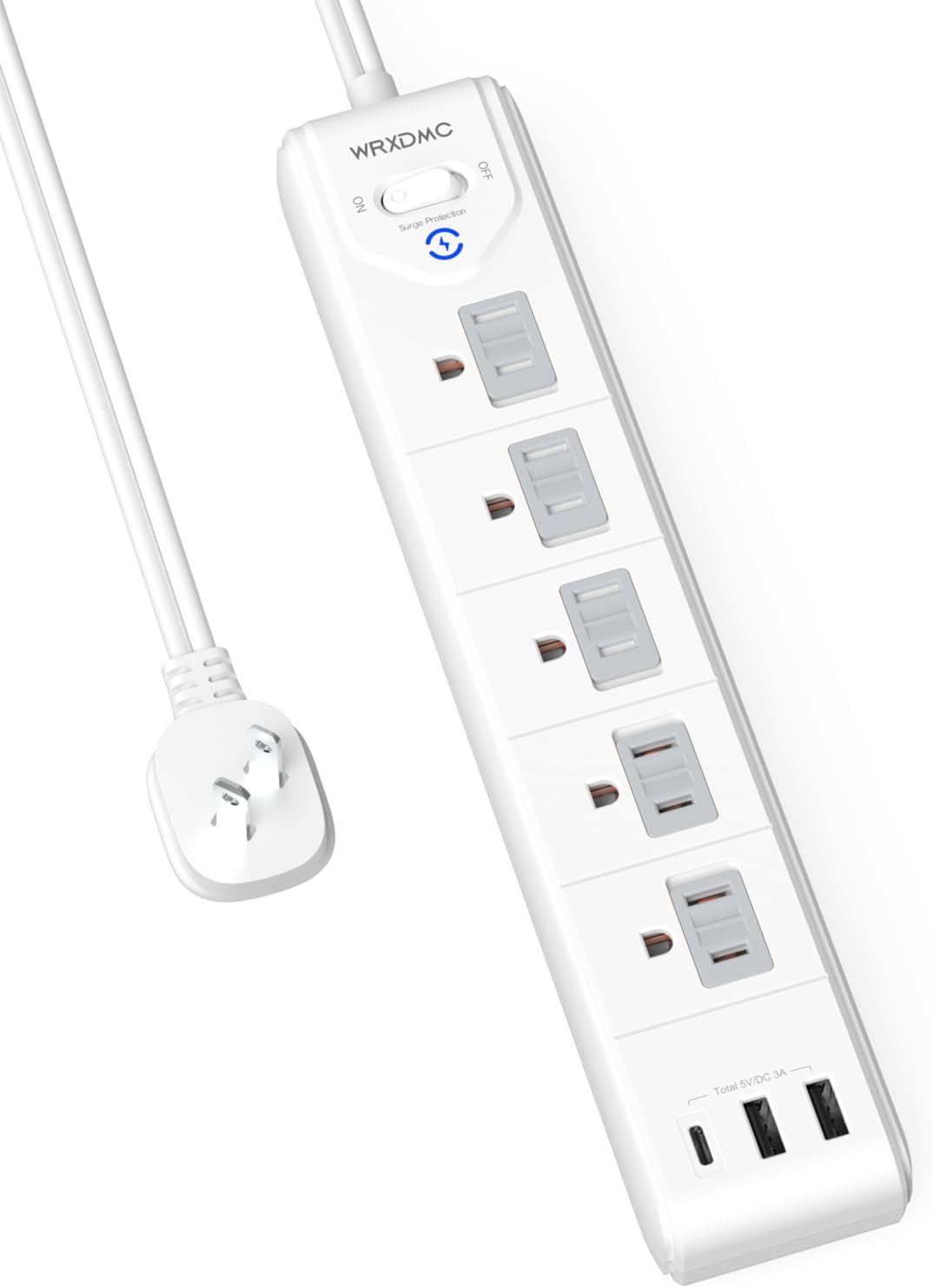 Detalle de WRXDMC 2 Prong to 3 Prong Outlet Adapter with 5ft Cord and 1680J Surge Protection