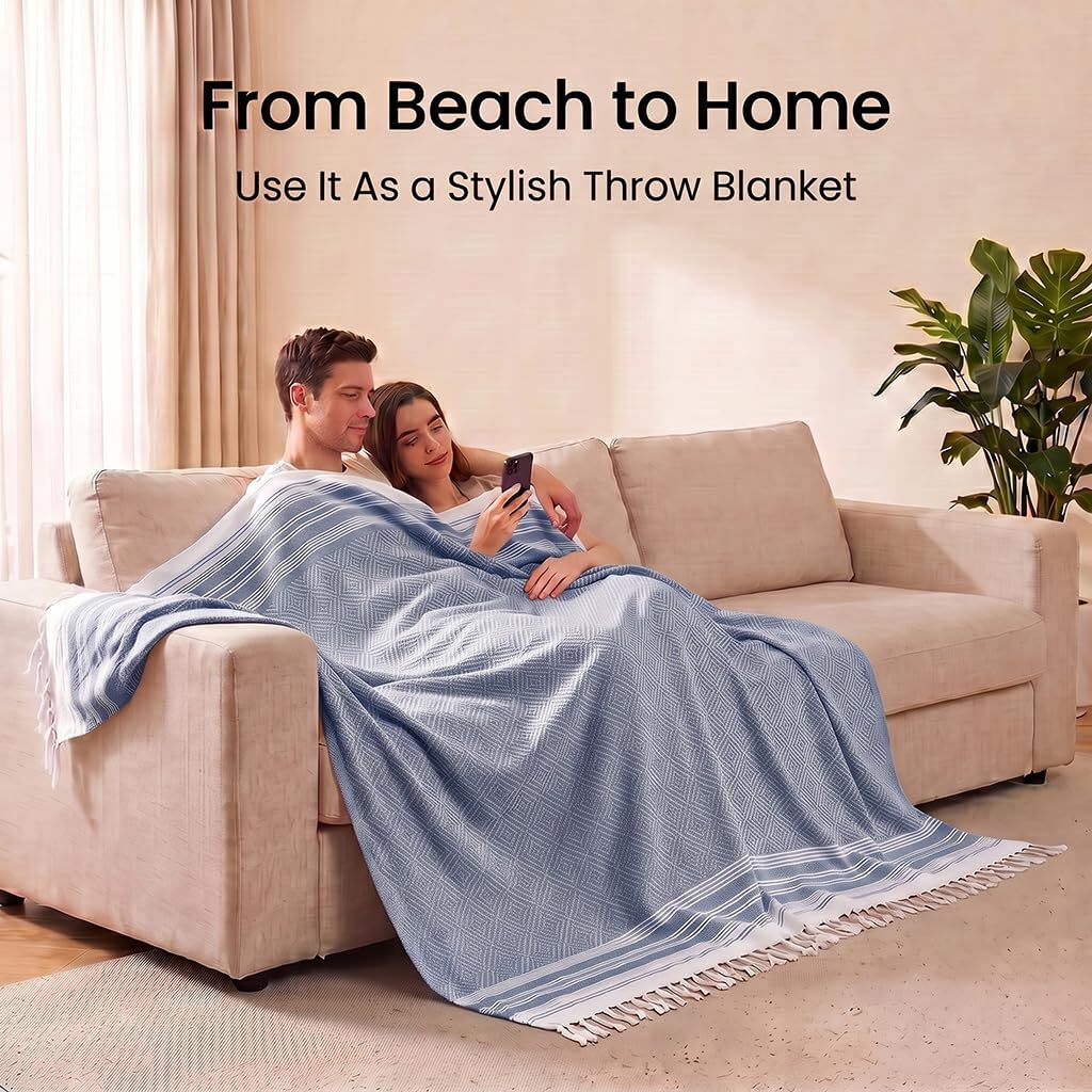 Thumbnail 6 de Yongoes Oversized Turkish Beach Towel Blanket (82 x 88 in) Cotton-Poly Blend Sandproof Throw for Adults