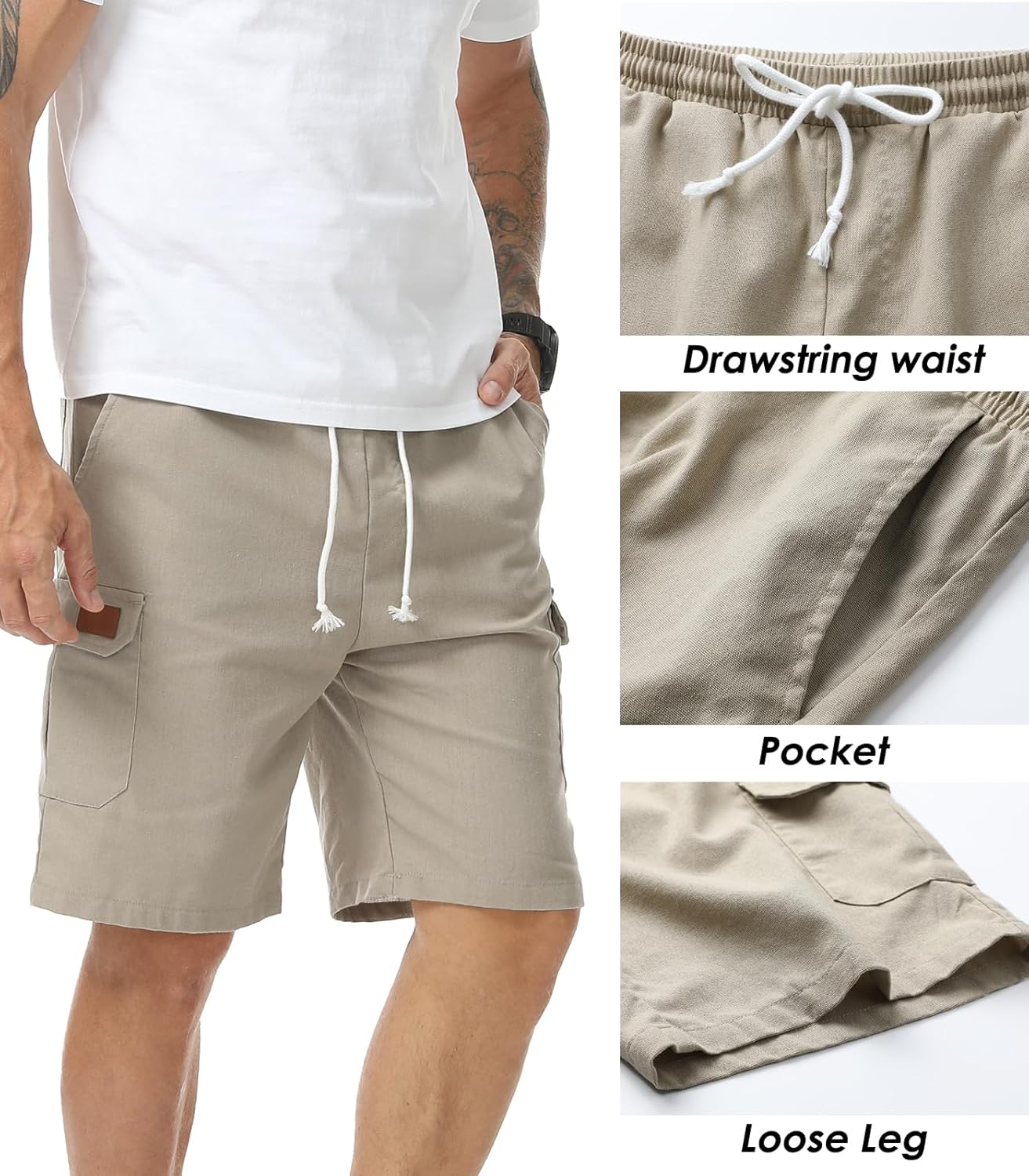Thumbnail 4 de Zetieny Herren Leinen Shorts Casual Sommer – Atmungsaktiv, elastischer Bund & praktische Taschen