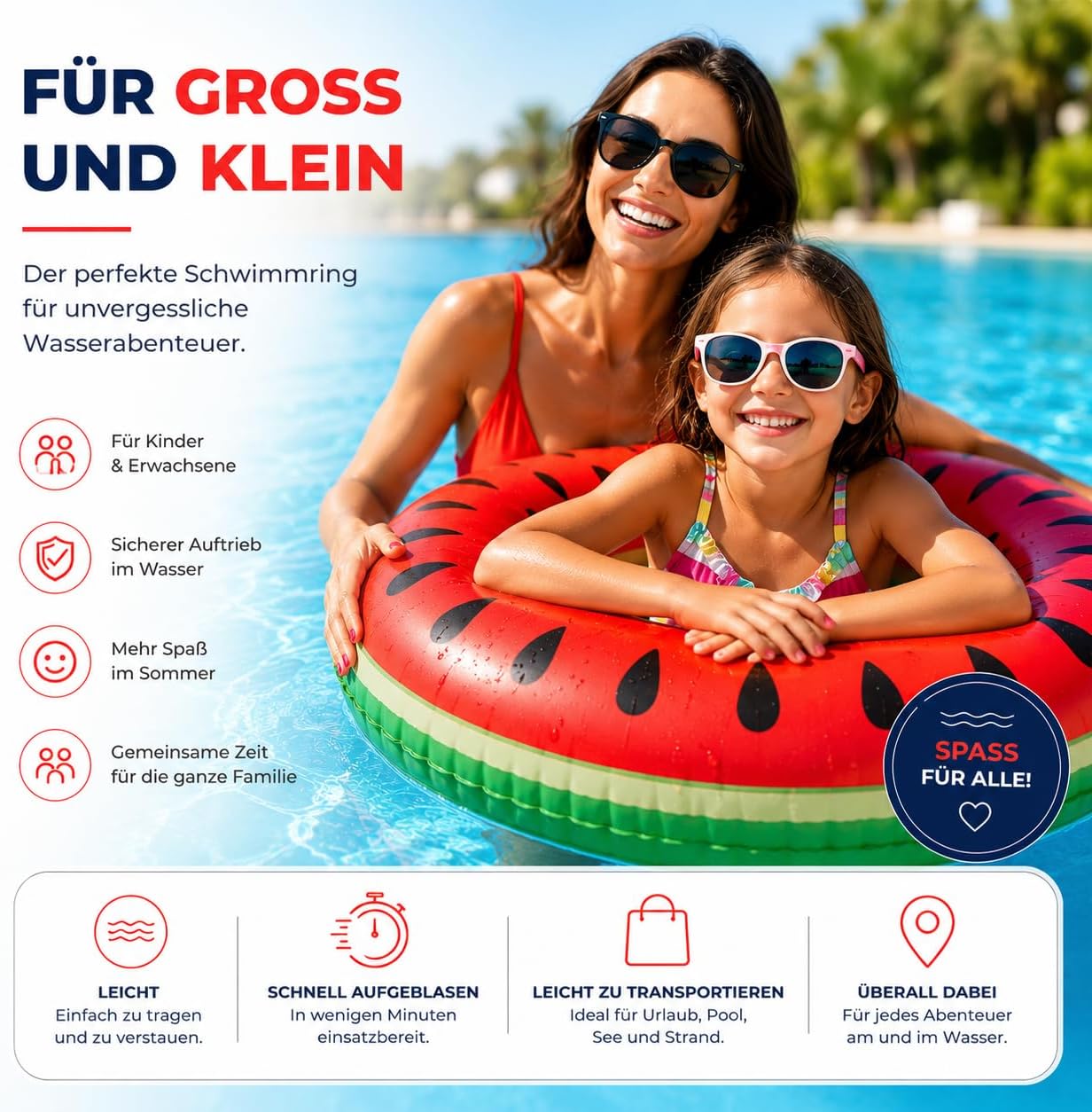 Detalle de Aufblasbarer Schwimmring im Melonen-Design, Ø 120 cm – für Erwachsene & Kinder