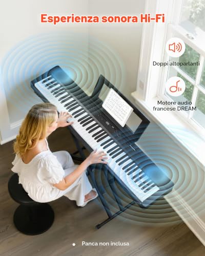 Detalle de VEVOR Pianoforte Digitale a 88 Tasti con Supporto a X, 280 Toni, 260 Ritmi, Registrazione — Nero
