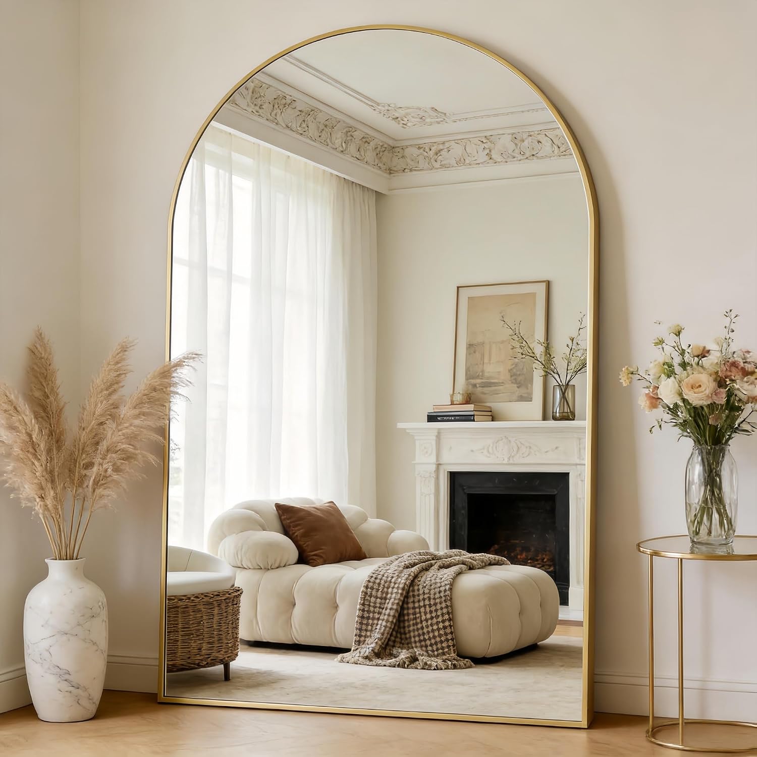 Thumbnail 6 de Dewfig Antique Arched Wall Mirror (22" x 30") with Vintage Bronze Baroque Frame