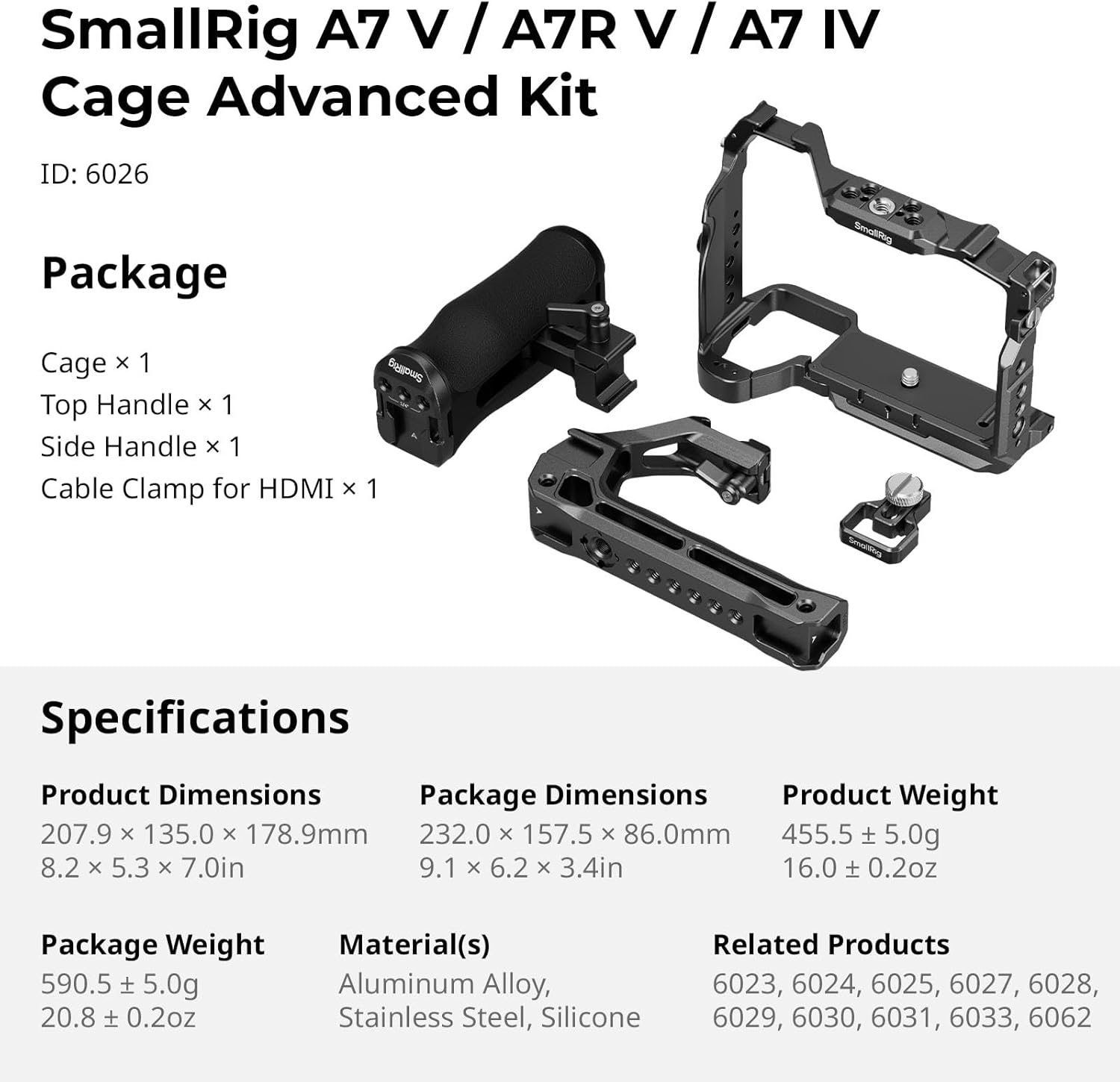 Thumbnail 6 de SMALLRIG Cage Advanced Kit für Sony Alpha 7 V / 7R V / 7 IV – inkl. Obergriff, Seitengriff und HDMI-Kabelklemme
