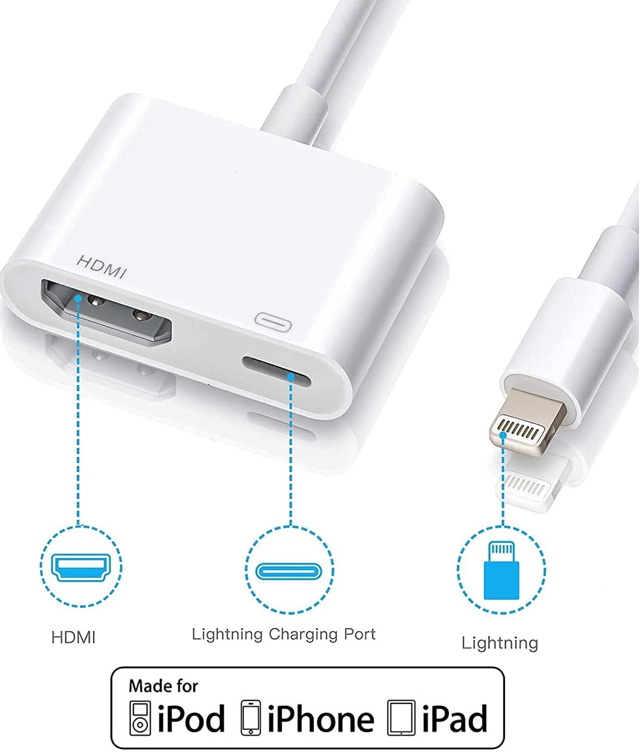 Thumbnail 1 de Adaptateur Apple MFi Lightning vers HDMI certifié pour iPhone : mise en miroir jusqu’à 1080P