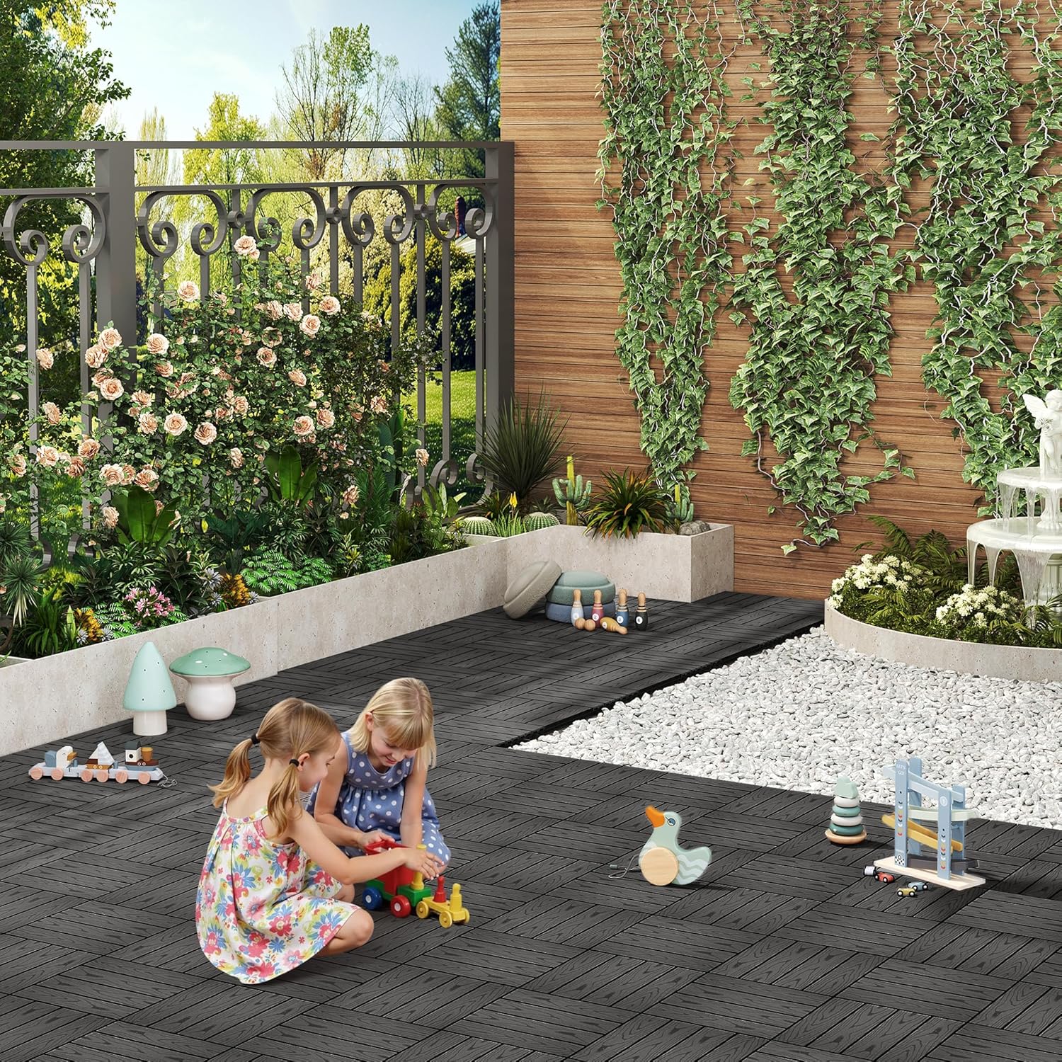 Thumbnail 2 de WOLTU WPC Terrassenfliesen Holzoptik mit Klicksystem (30×30 cm) Anthrazit – Set mit 11 Stück für 1 m²