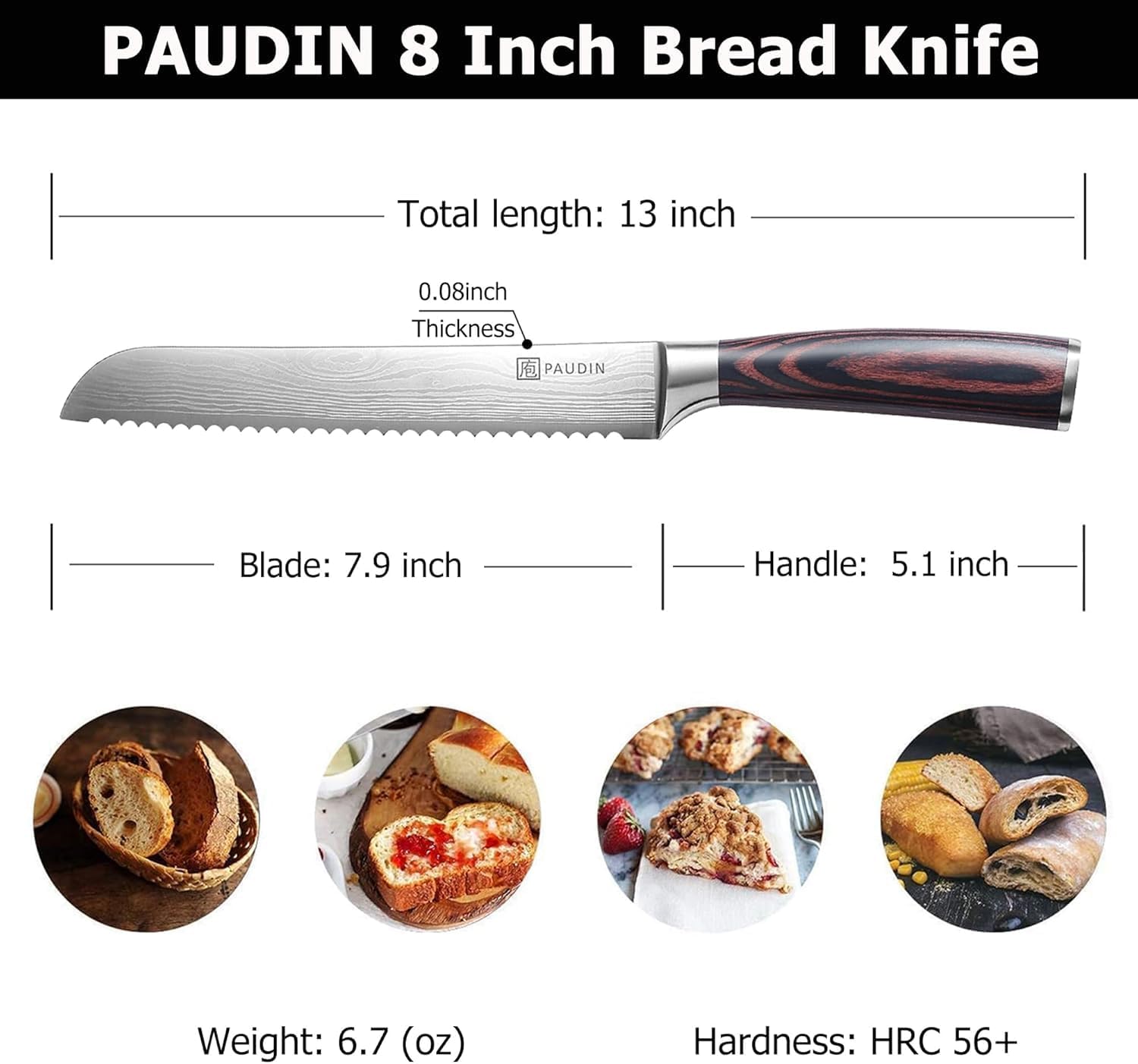 Thumbnail 6 de PAUDIN N4 8-Inch Bread Knife with Serrated High-Carbon Stainless Steel Blade