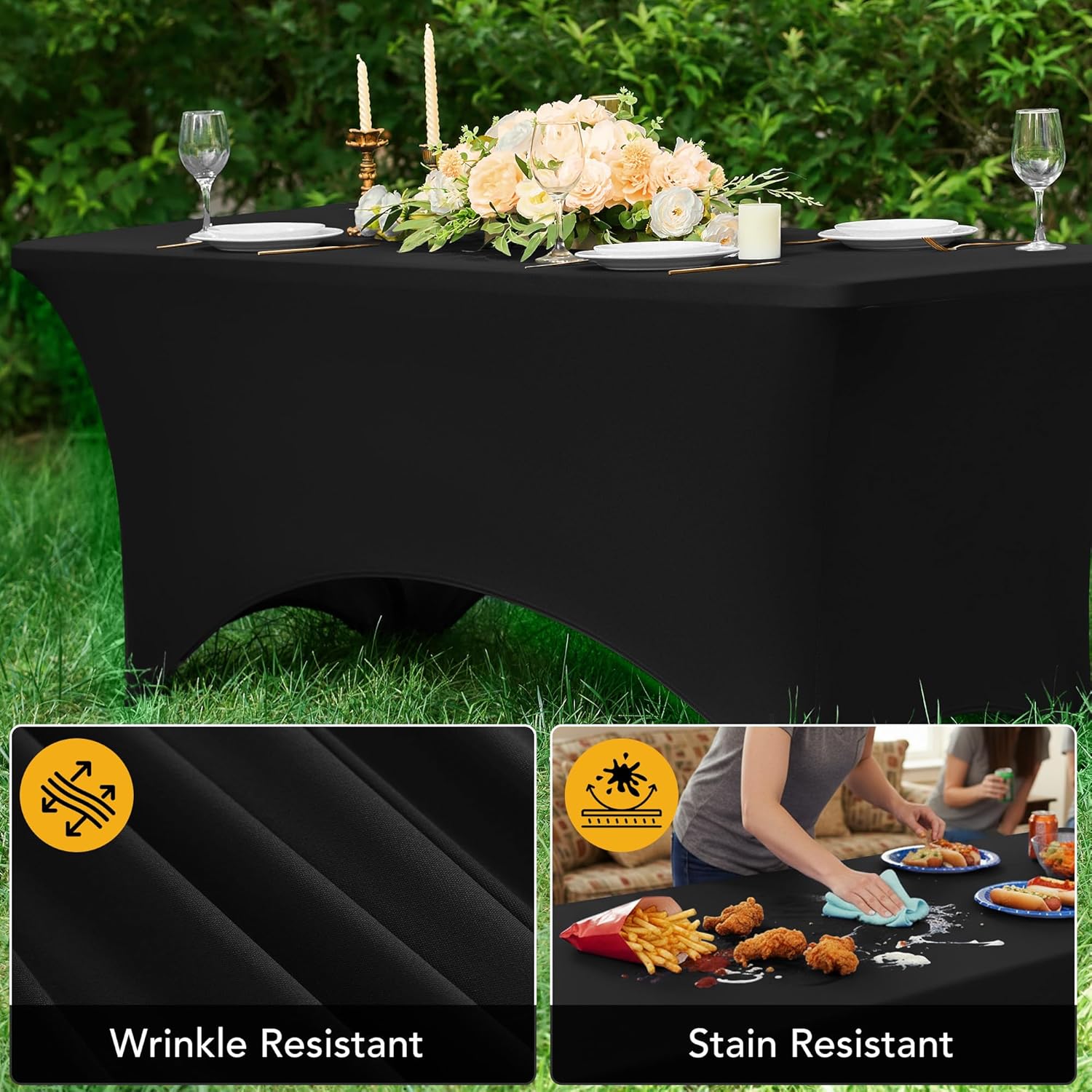 Thumbnail 3 de Dailyset Black Spandex Tablecloths 8ft 6-Pack