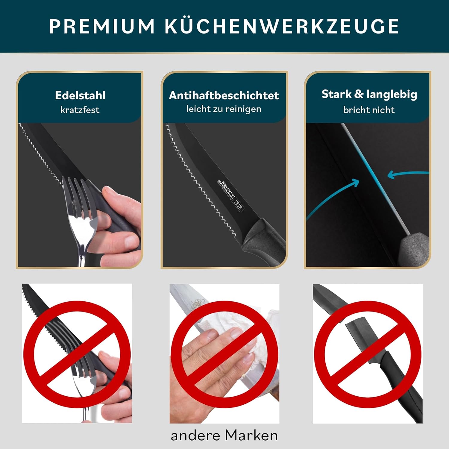 Thumbnail 2 de Home Hero Messerset 8 Stück Steakmesser Schwarz