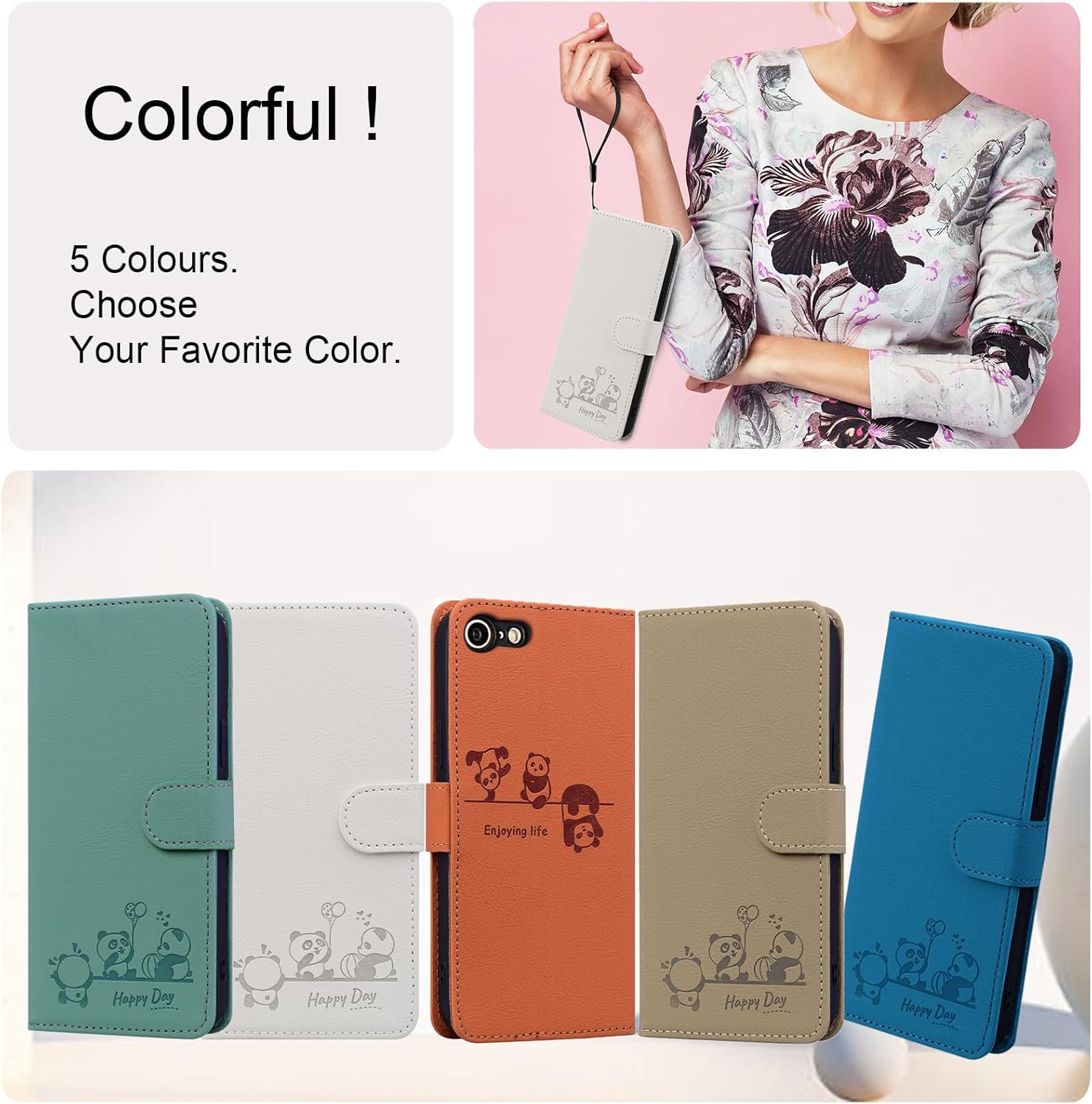Thumbnail 6 de Butnyeoe Flip Case with Card Holder for iPhone 7/8/SE (2020/2022) – Panda PU Leather Wallet Cover