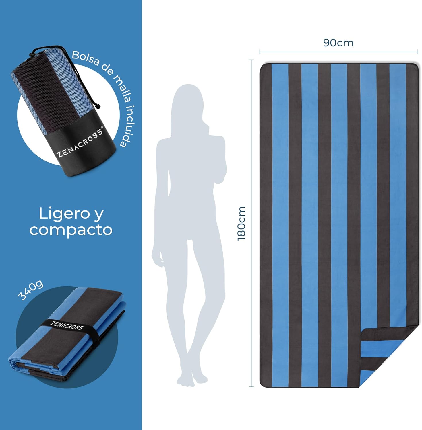 Detalle 2 de ZENACROSS Toalla Microfibra XXL - Playa y Piscina 🏖
