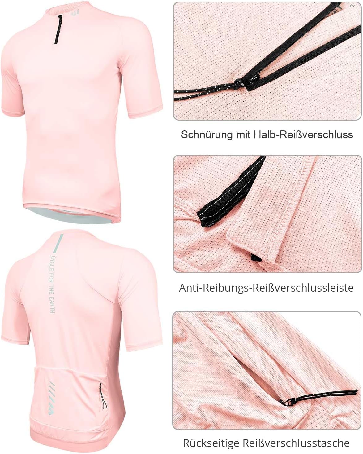 Detalle 2 de Wulibike Rennrad Trikot Herren Kurzarm – 3+1 Rückentaschen, Reißverschluss, Feuchtigkeitsableitung
