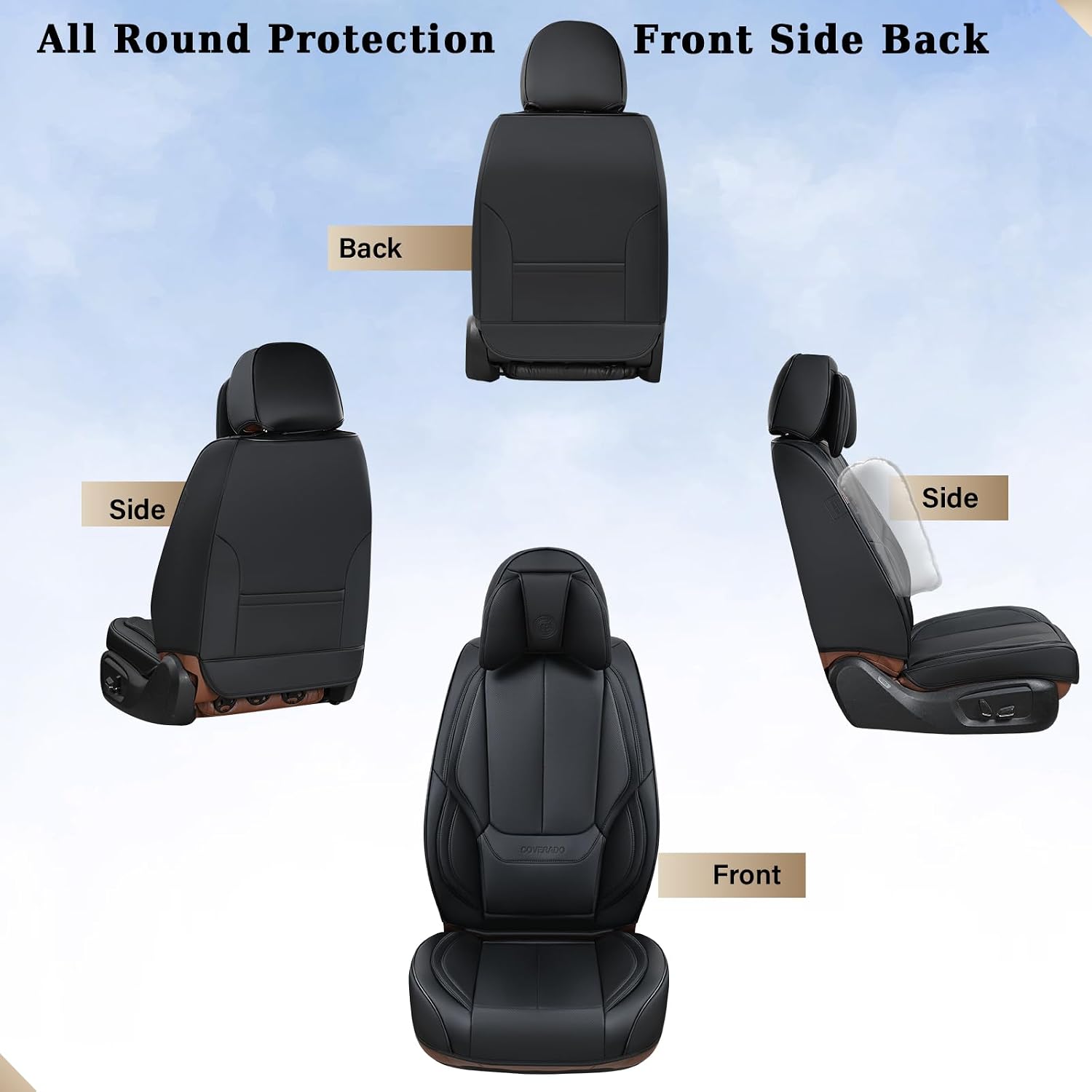 Thumbnail 3 de Universal Front Seat Covers (2-Pack) in Waterproof Nappa Leather with Head Pillow