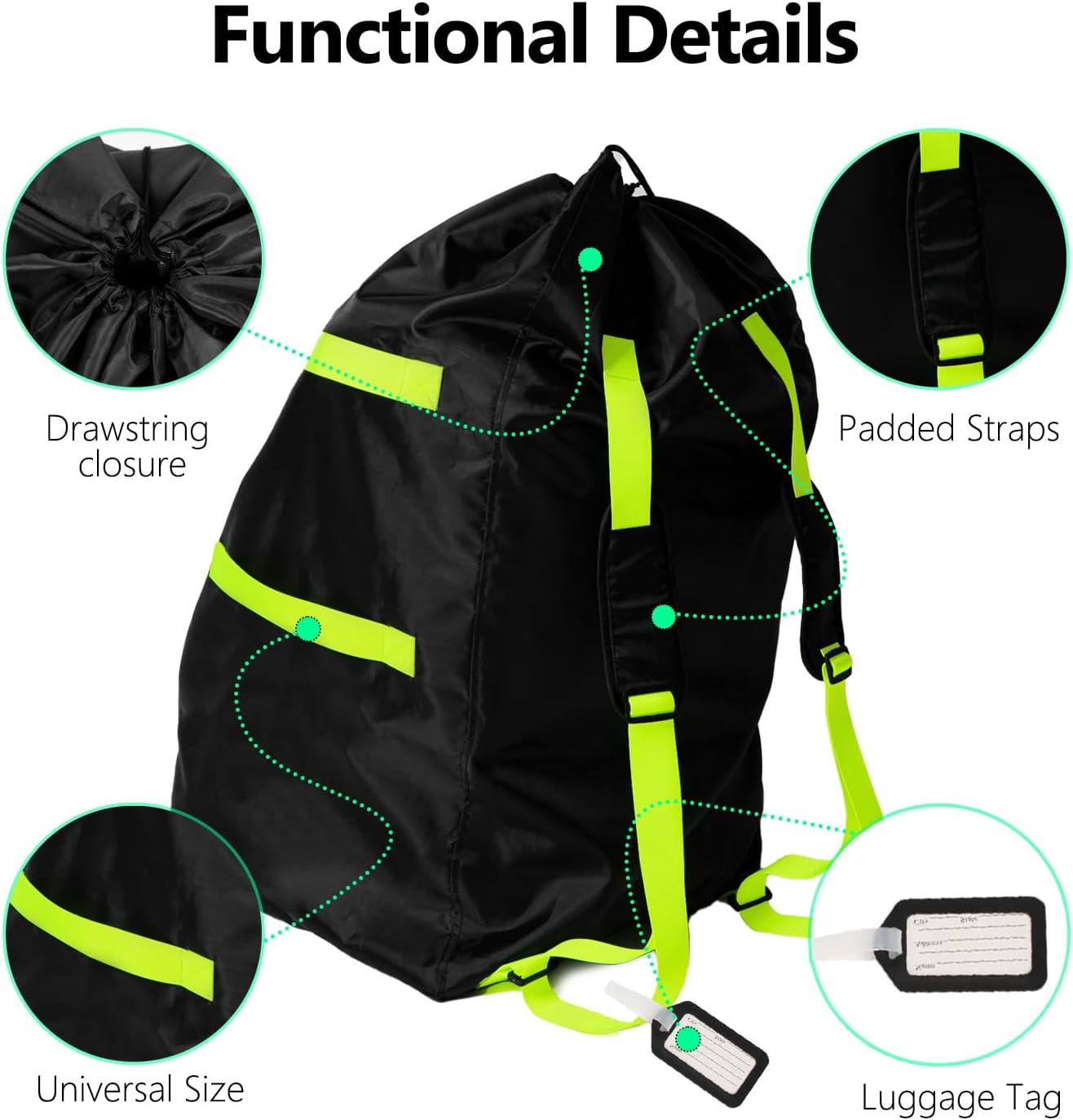 Detalle de elaia CS7501 Waterproof Car Seat Travel Bag, Foldable with Green Straps
