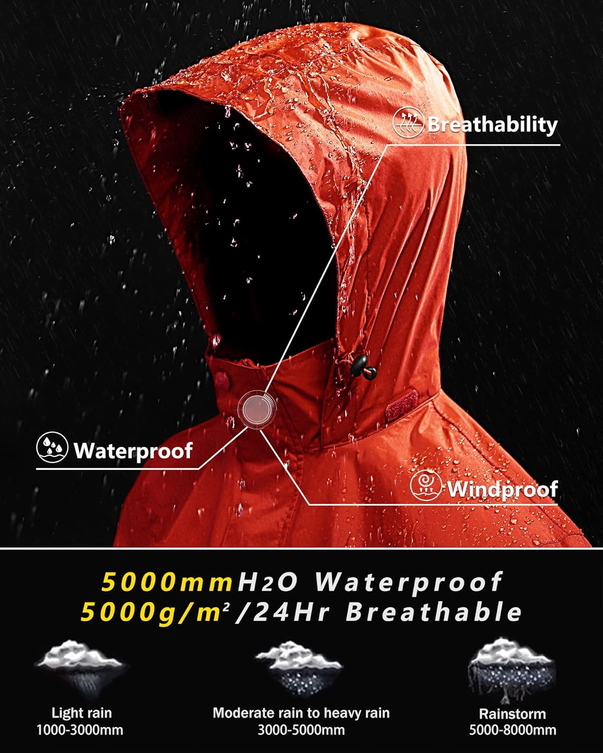Detalle de Outdoor Ventures Men's Lightweight Waterproof Jacket