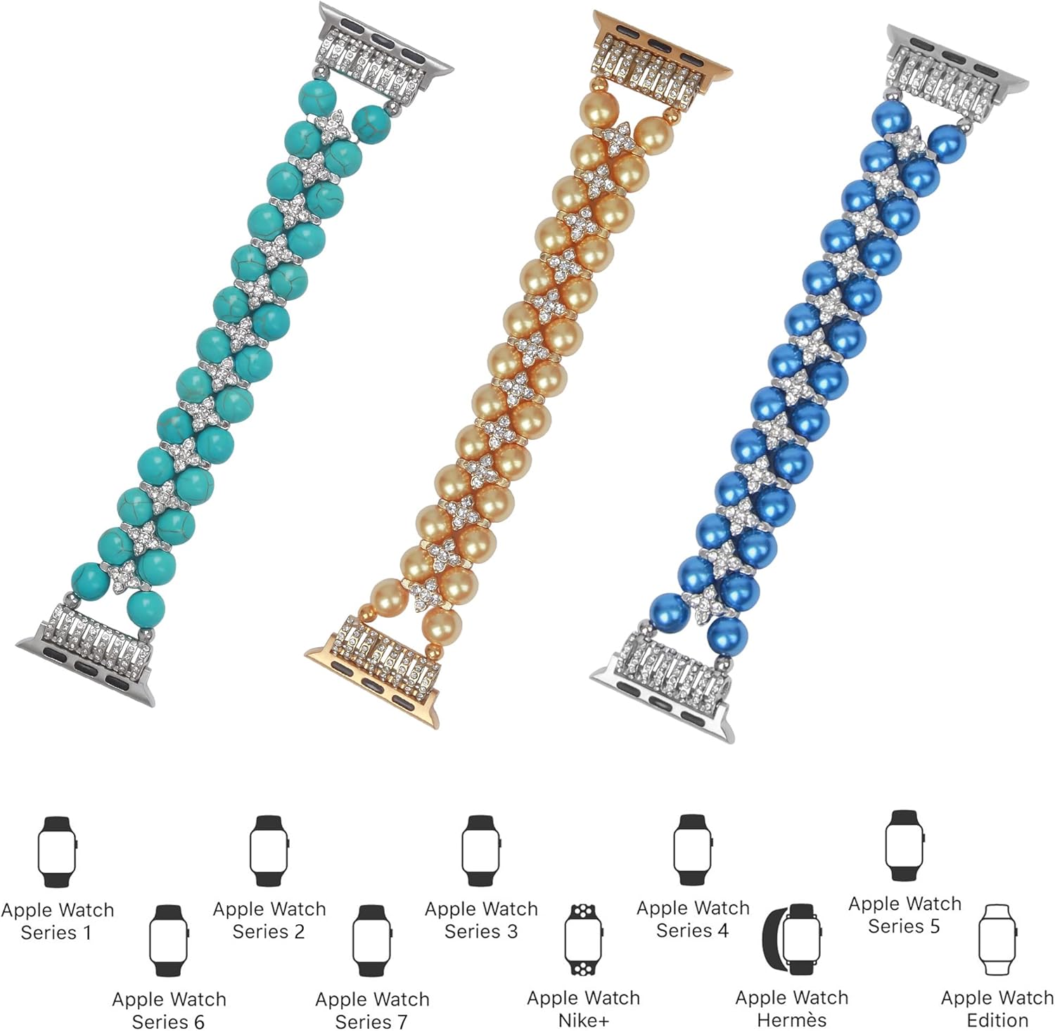 Thumbnail 4 de GEMEK Pearl Bracelet for Apple Watch — Turquoise Elastic Straps for 42–49mm Series 9 to 1