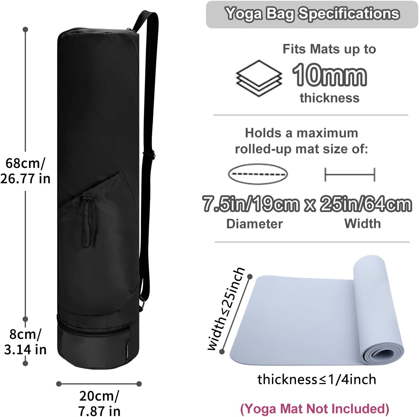 Detalle 2 de Sportsnew Large Yoga Mat Bag with Wet Compartment, Bottle Pocket & Full Zipper (72x20cm)