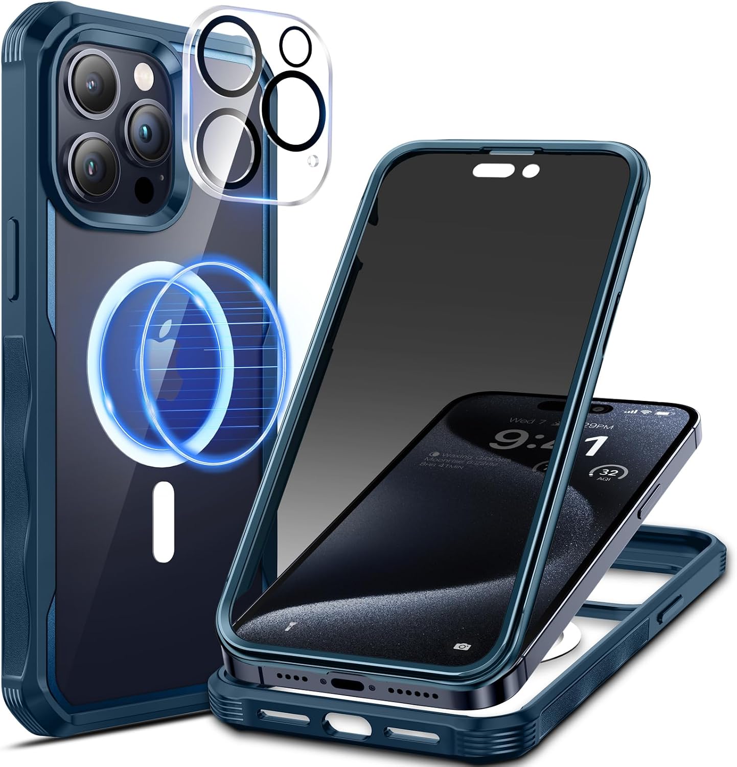 Detalle de seacosmo Magnetic iPhone 15 Pro Max Case with Privacy Screen Protector & Camera Lens Protector (Blueseacosmo)